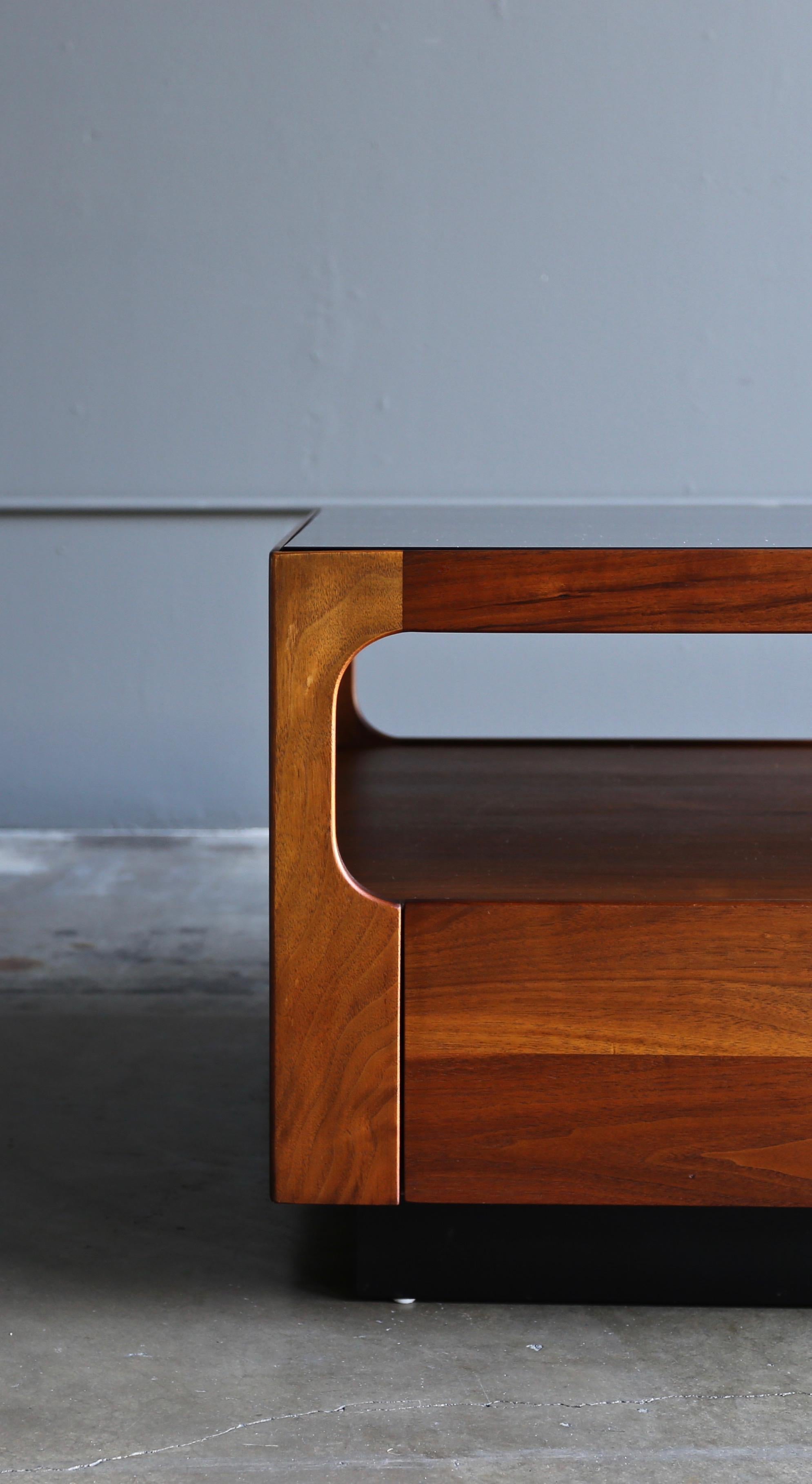 American John Keal Walnut & Smoked Glass Table for Brown Saltman, circa 1960