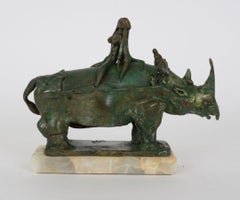 Female Nude Godiva Riding a Rhinoceros Sculpture, 20th Century