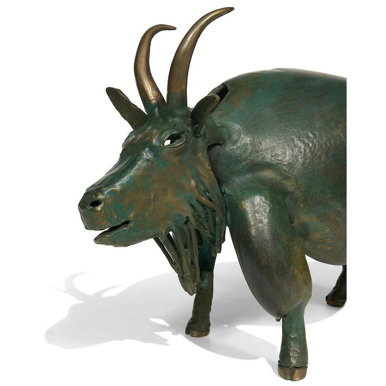 Rocky Mountain Goat, bronze 20th century sculpture of a goat  - Sculpture by John Kearney