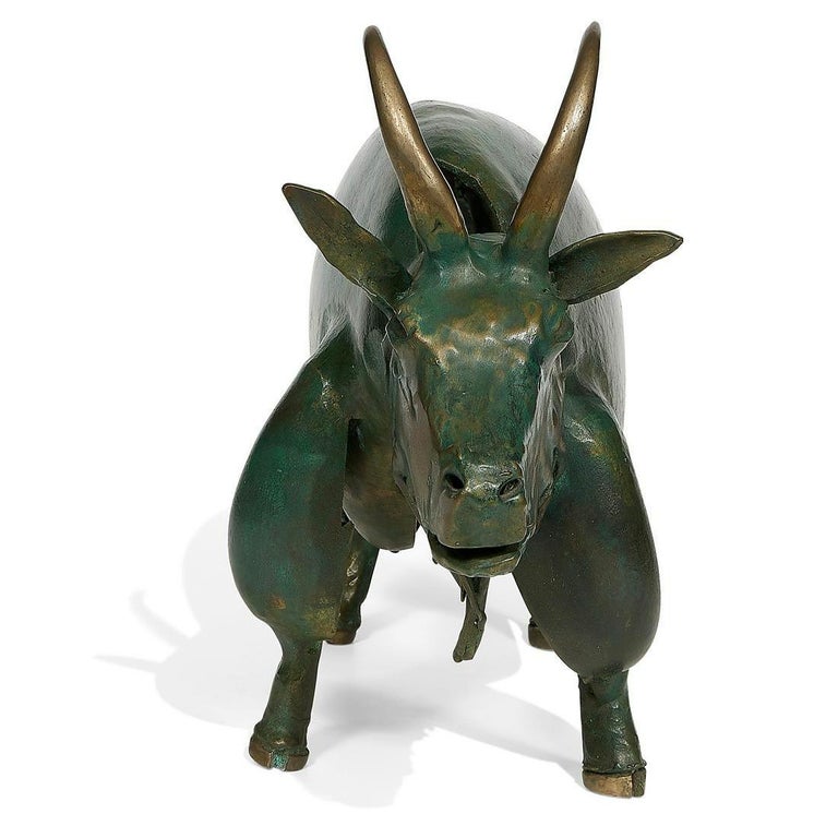 Rocky Mountain Goat, bronze 20th century sculpture of a goat  - Gold Figurative Sculpture by John Kearney