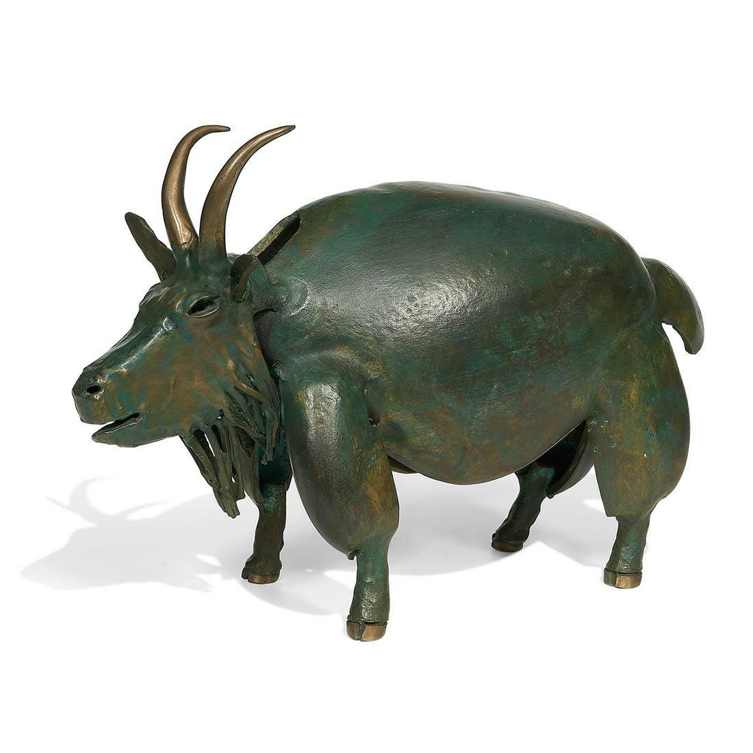 Rocky Mountain Goat, bronze 20th century sculpture of a goat 