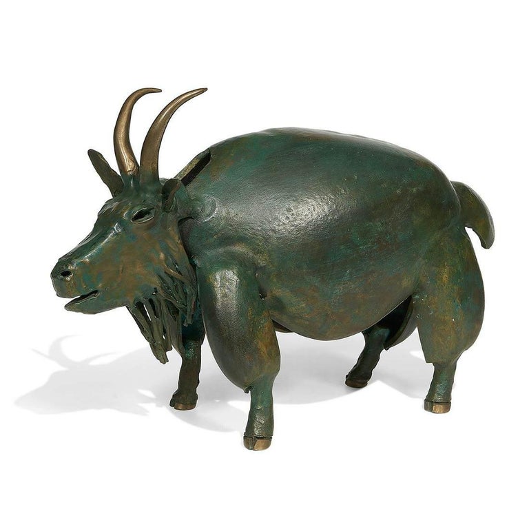 John Kearney Figurative Sculpture - Rocky Mountain Goat, bronze 20th century sculpture of a goat 