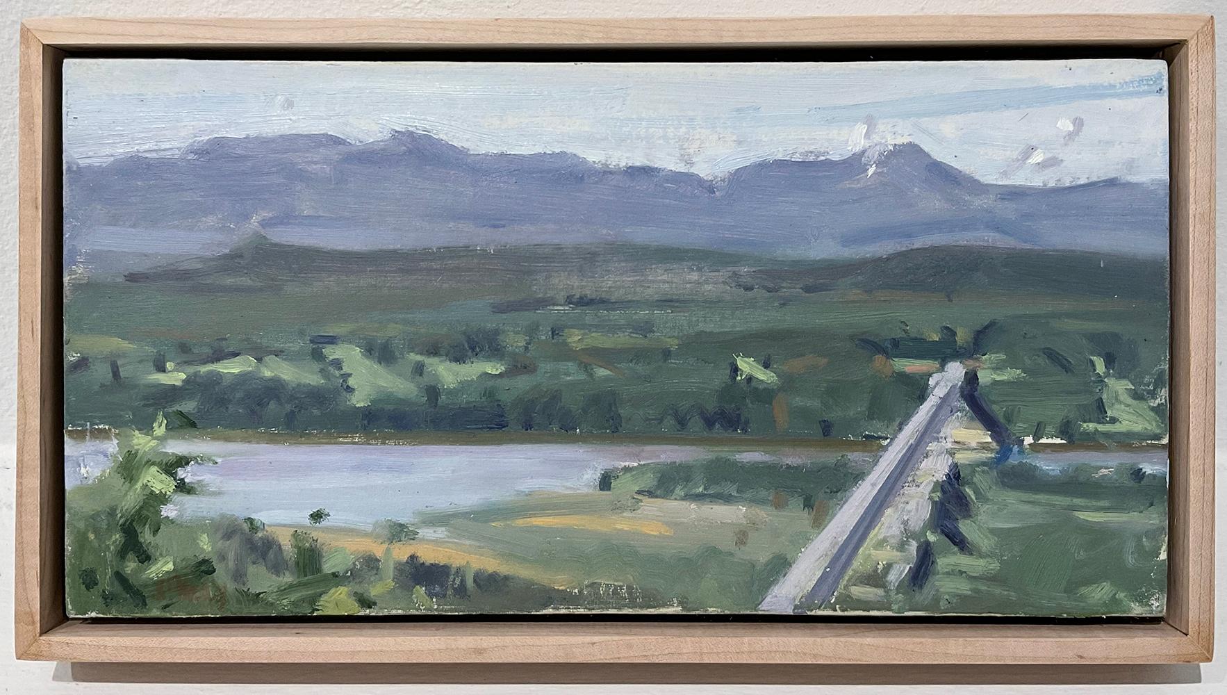 John Kelly Figurative Painting - Bridge at Hudson: Plein Air Impressionist Style Landscape Painting 