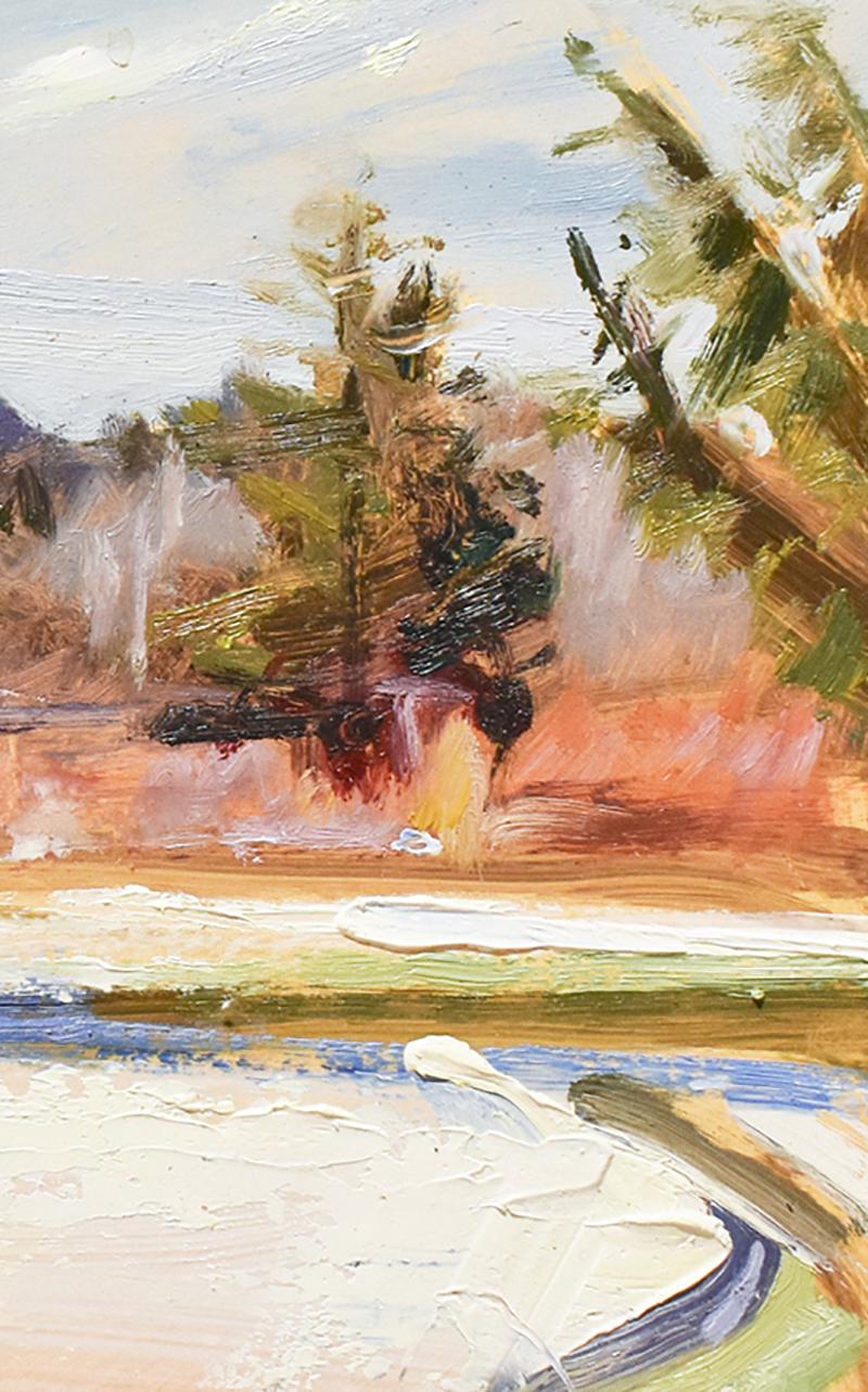 Herbst Schneefall: Impressionistisches Landschaftsgemälde „En Plein Air“, gerahmt im Angebot 2