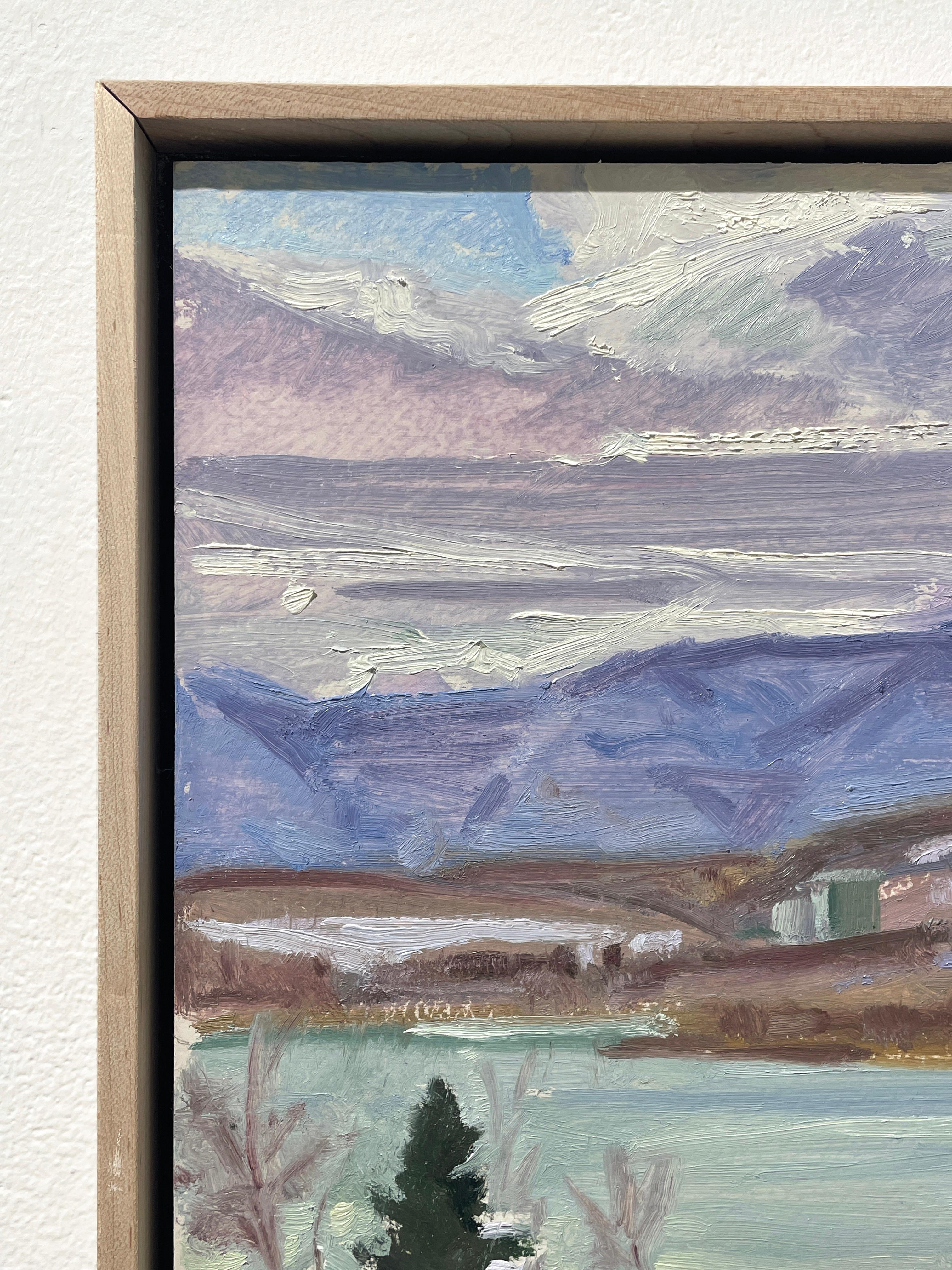 From Germantown II (Plein Air Winter Landscape of Hudson River & Mountains) - Painting by John Kelly