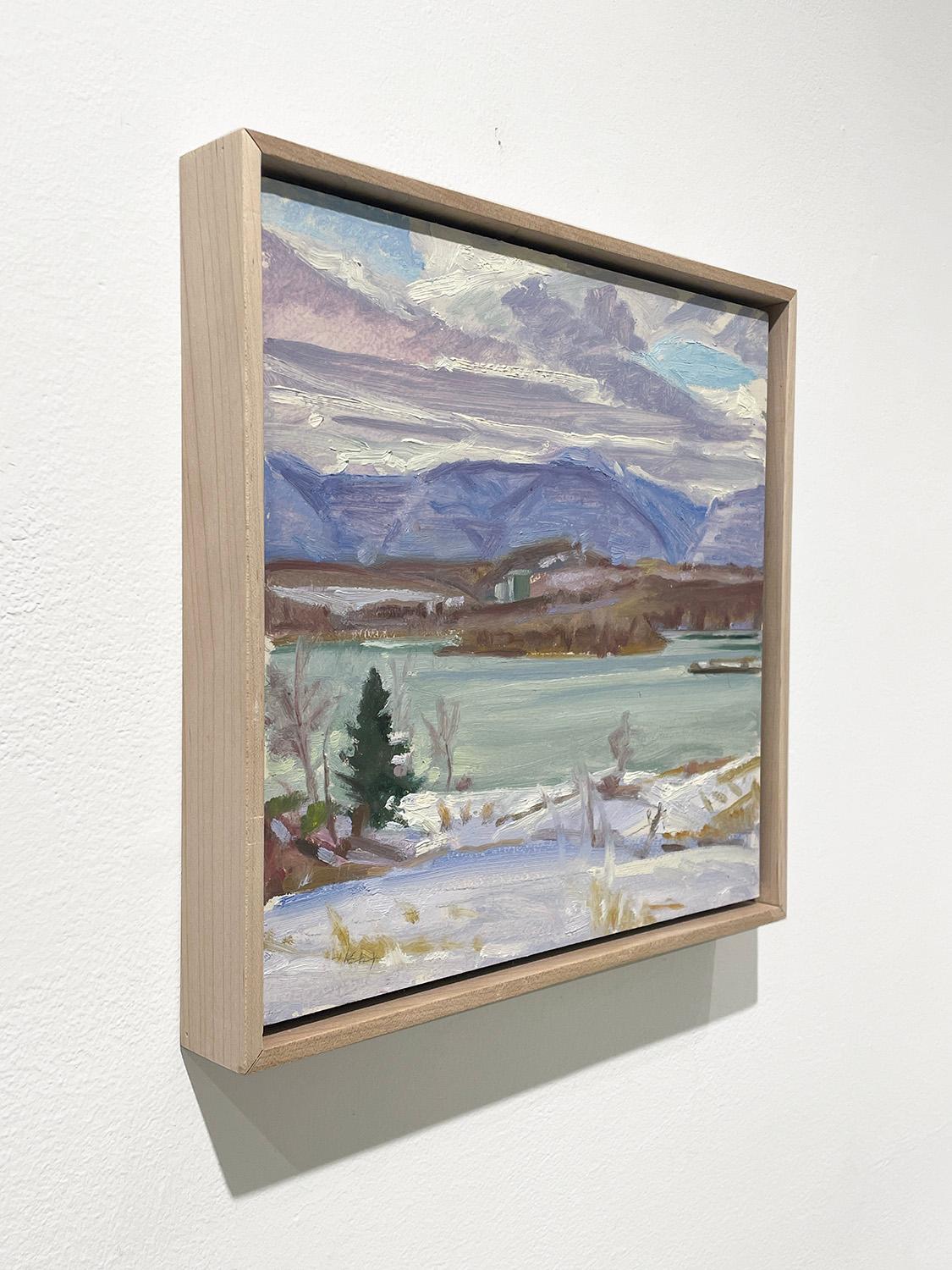 From Germantown II (Plein Air Winter Landscape of Hudson River & Mountains) - Contemporary Painting by John Kelly