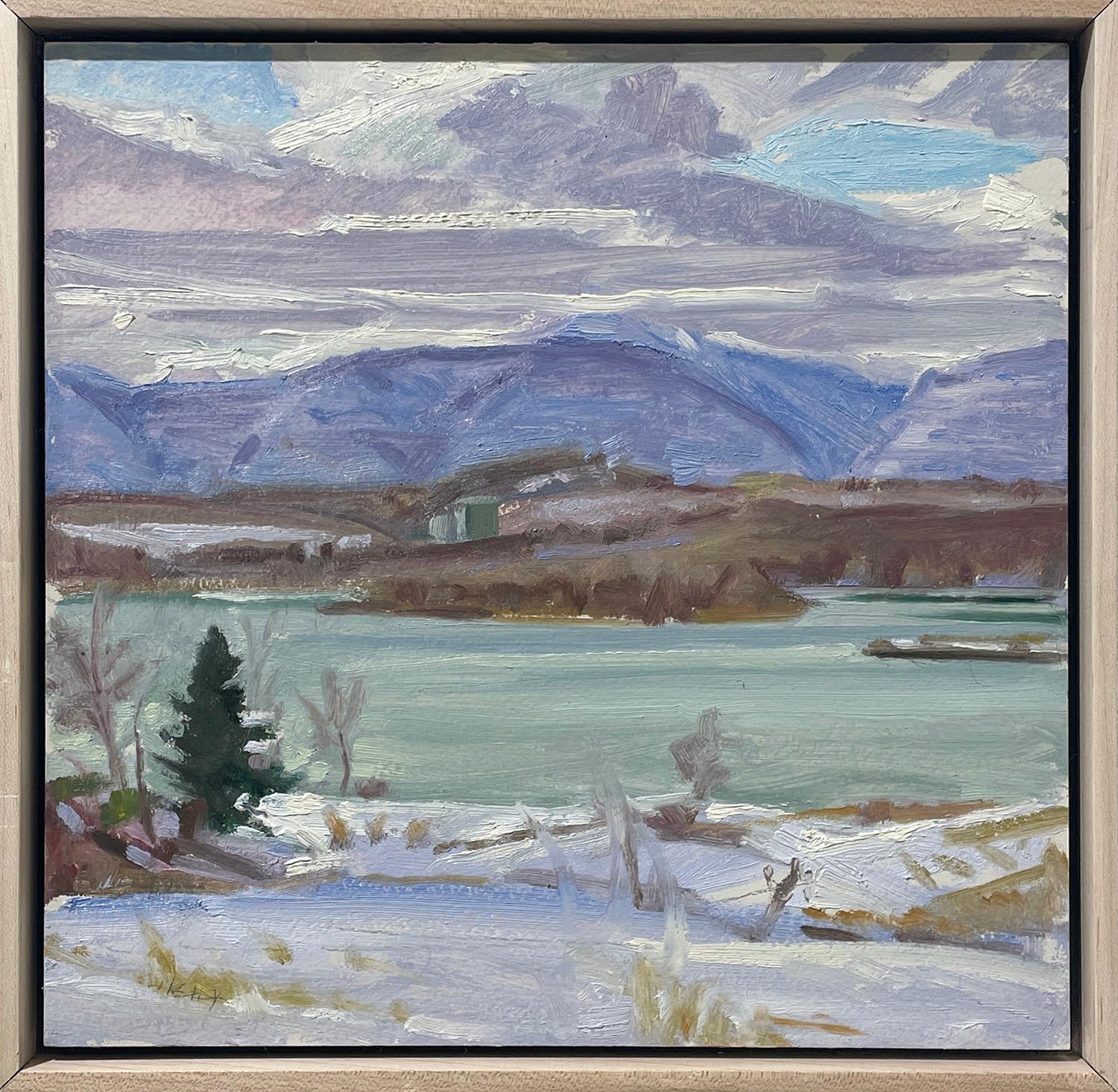 From Germantown II (Plein Air Winter Landscape of Hudson River & Mountains) For Sale 1