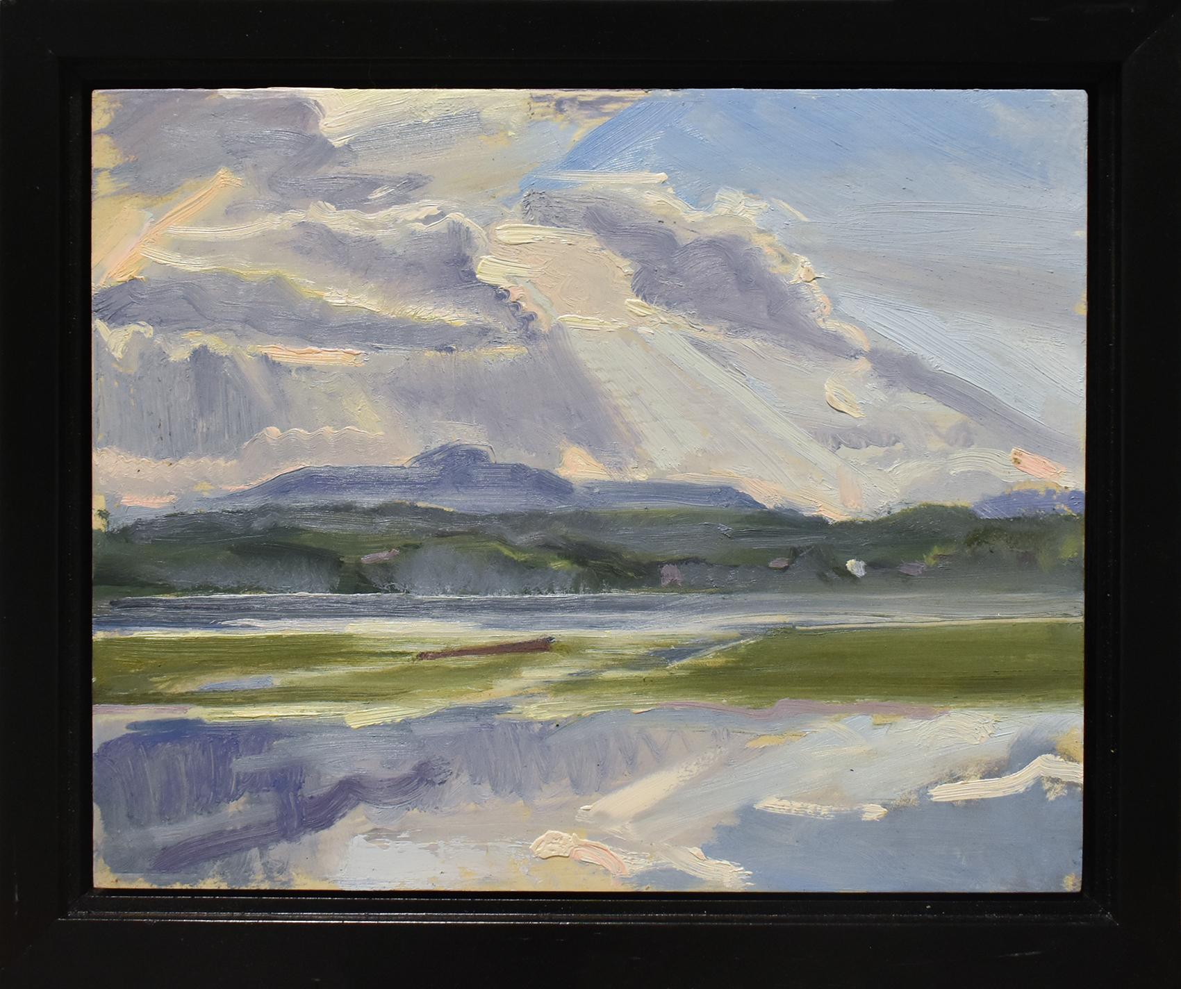 Olana Sky: Painterly Hudson River Valley Landscape Painting of Mountains, Framed 1