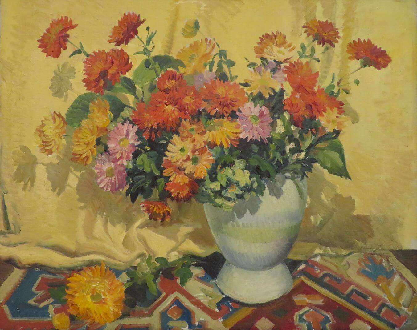 Metà del 20° secolo inglese STILL LIFE OF FLOWERS Pittura ad olio originale - Painting di JOHN KENNEY