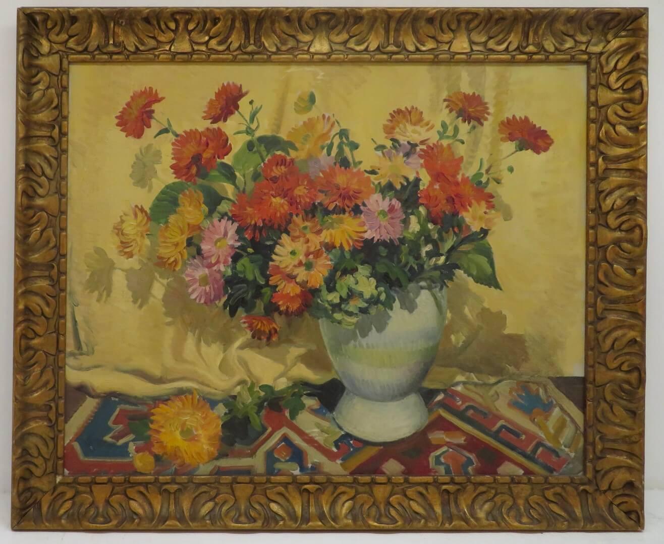 Metà del 20° secolo inglese STILL LIFE OF FLOWERS Pittura ad olio originale 1