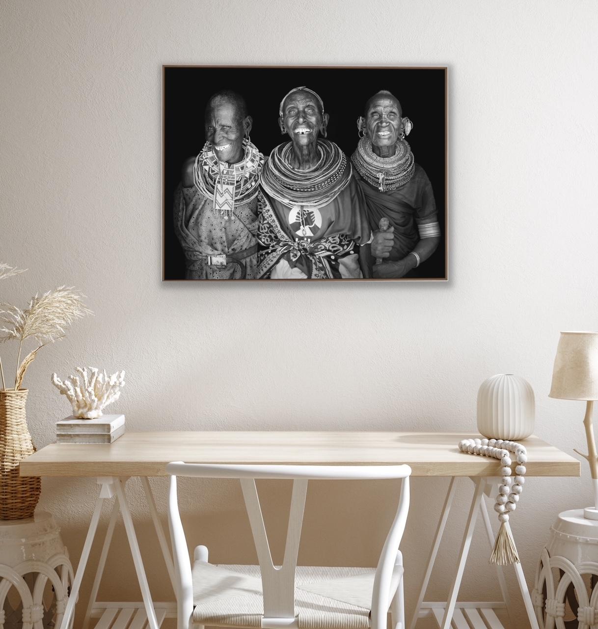 An age of joy - Portrait by John Kenny. BW photo of three old African women For Sale 1