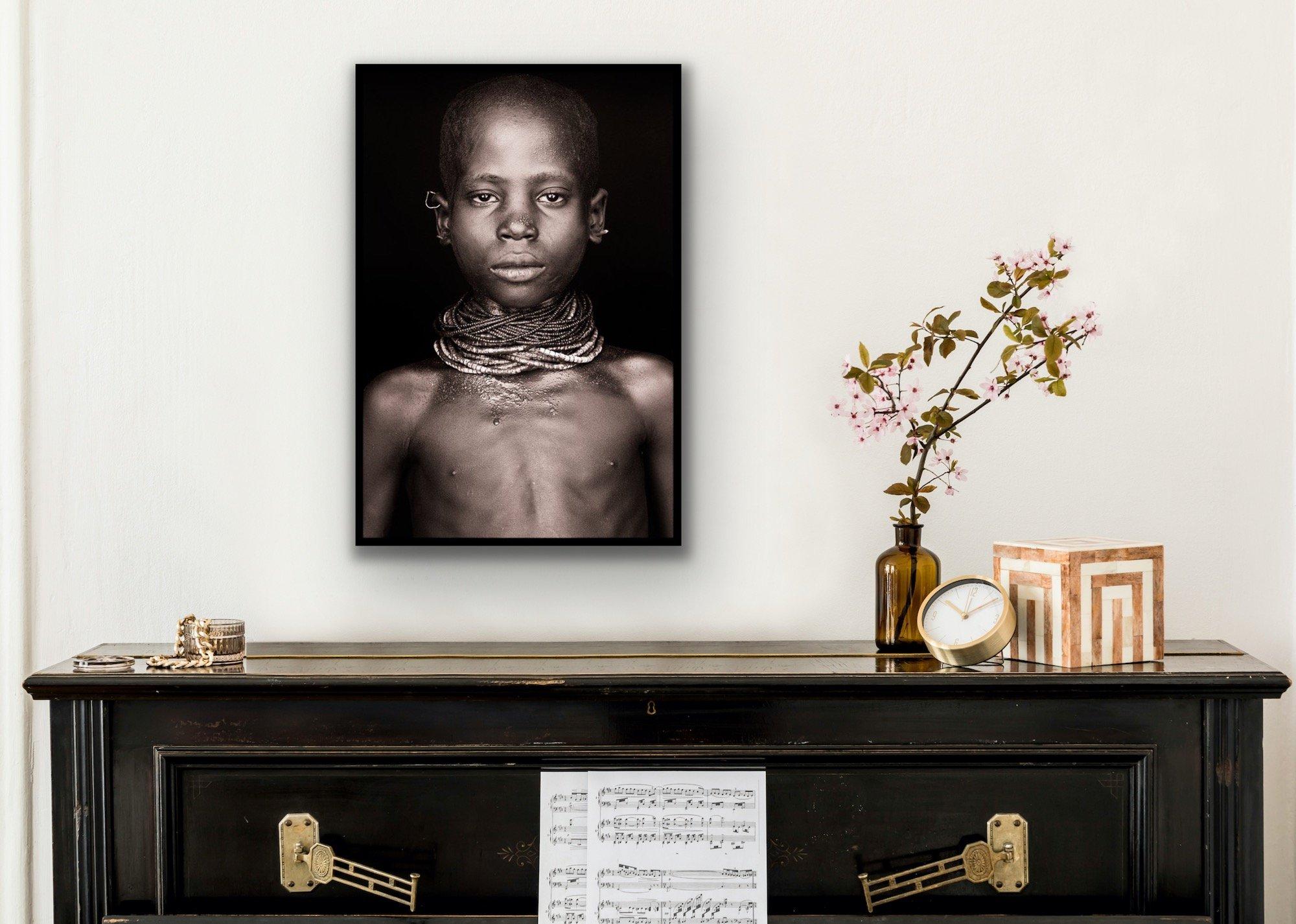 Nyangatom boy by John Kenny. C-type Print with Acrylic Face-Mount For Sale 1