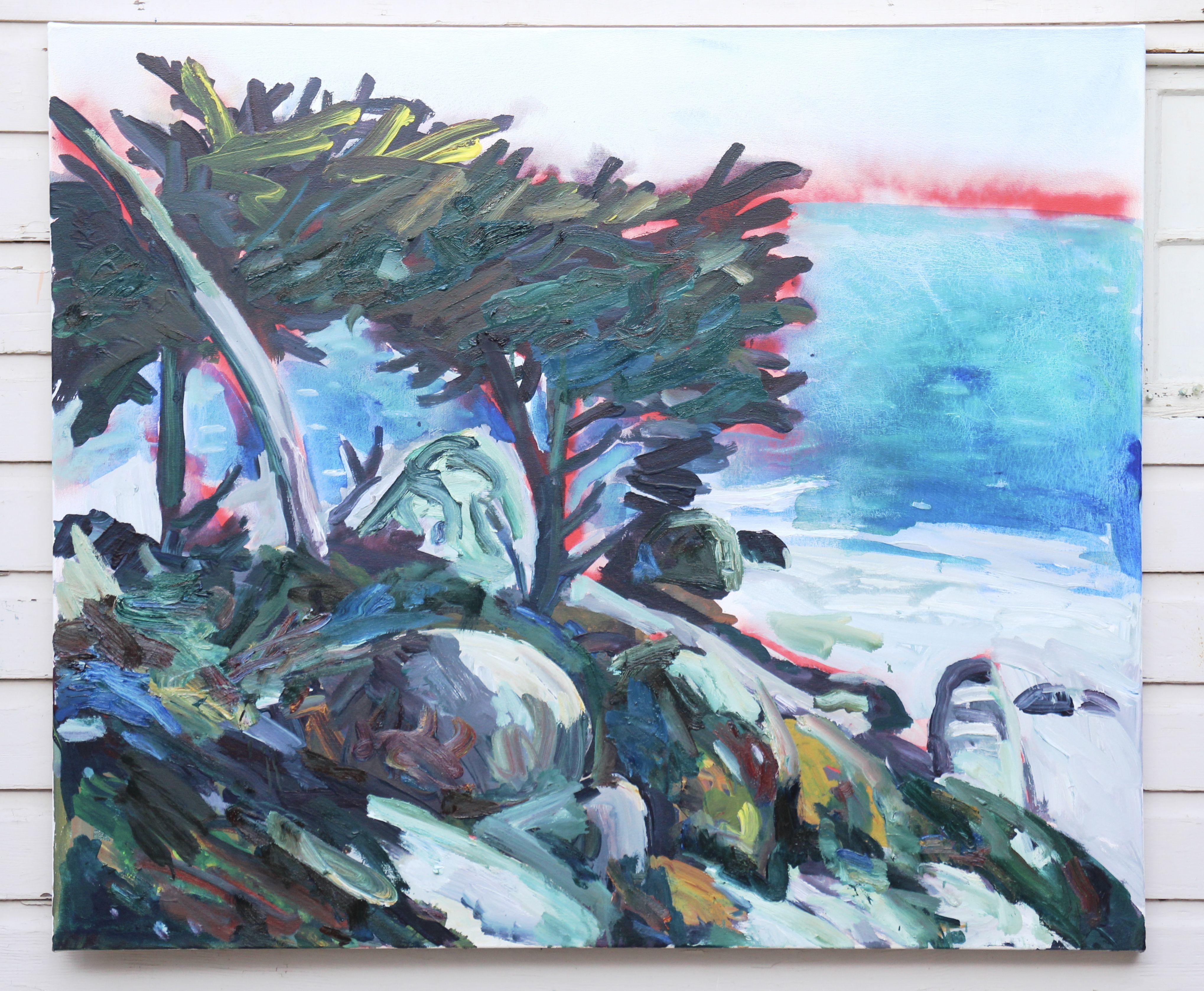 Large painting of the beautiful coast near Carmel, California. Spray paint, Acrylic and Oil on Canvas. :: Painting :: Impressionist :: This piece comes with an official certificate of authenticity signed by the artist :: Ready to Hang: No :: Signed: