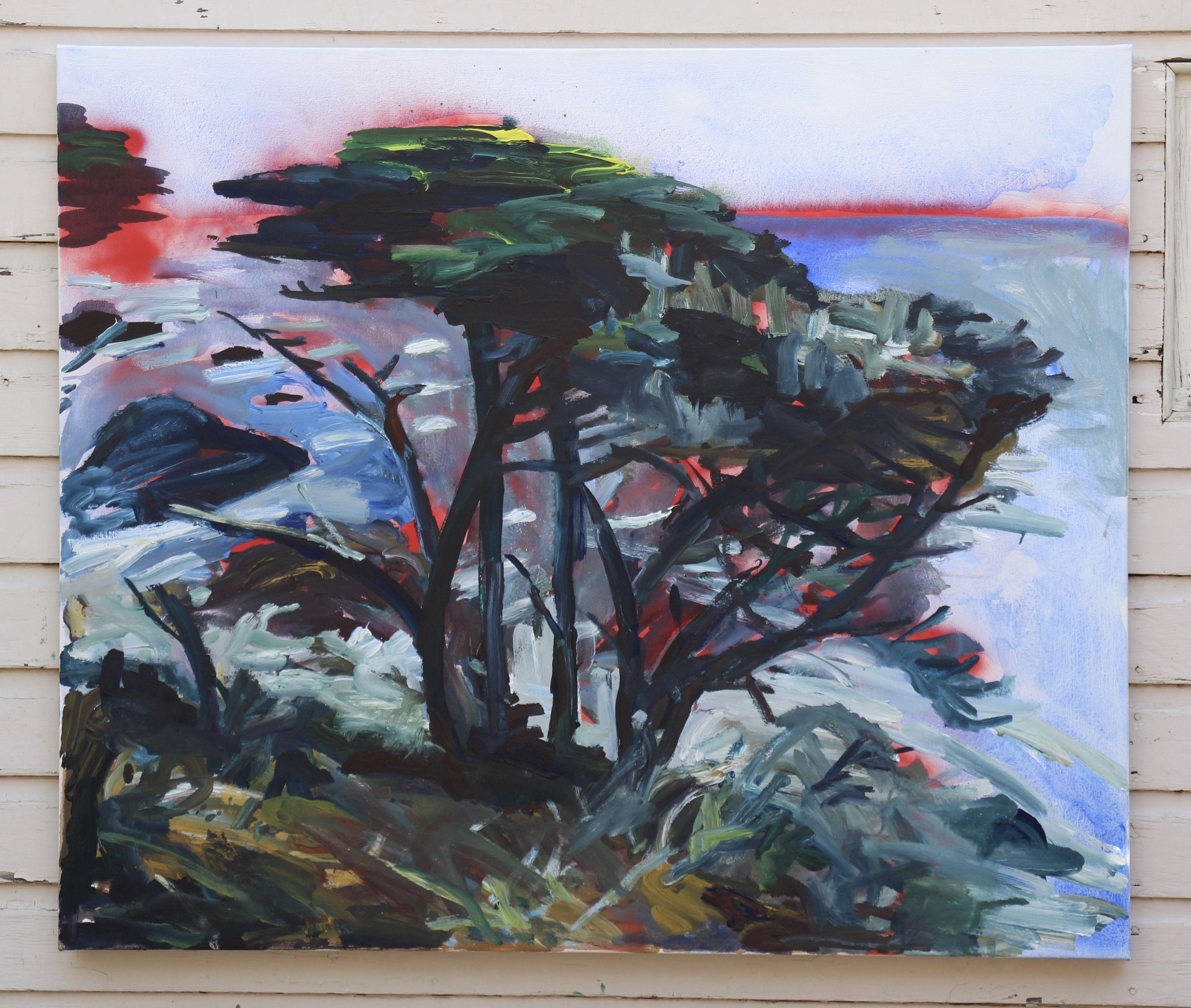 Large painting of the beautiful coast near Carmel, California. Spray Paint and Acrylic on Canvas. :: Painting :: Impressionist :: This piece comes with an official certificate of authenticity signed by the artist :: Ready to Hang: No :: Signed: Yes
