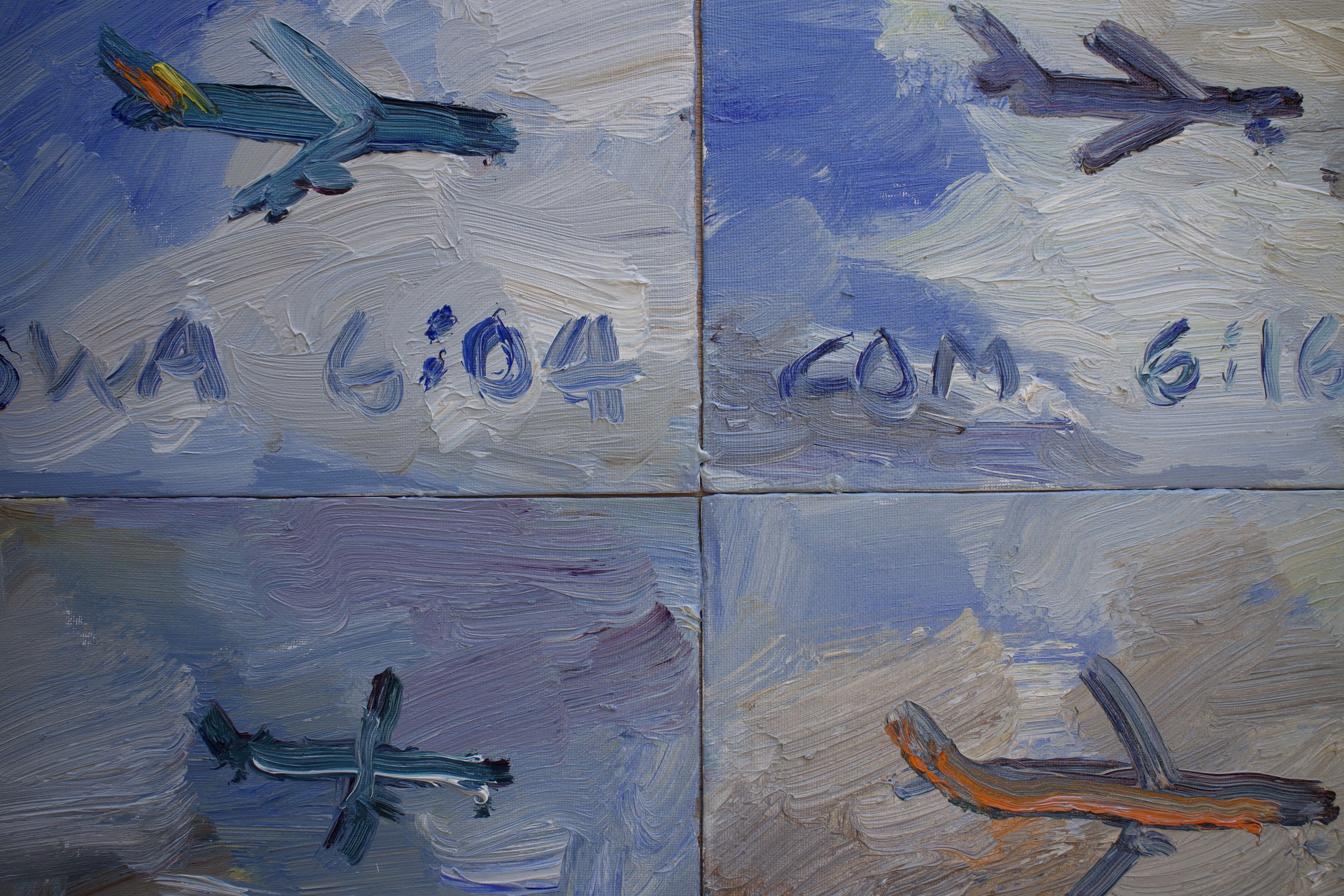 30 planes landing into Burbank 4-11-22, Painting, Oil on Wood Panel For Sale 3