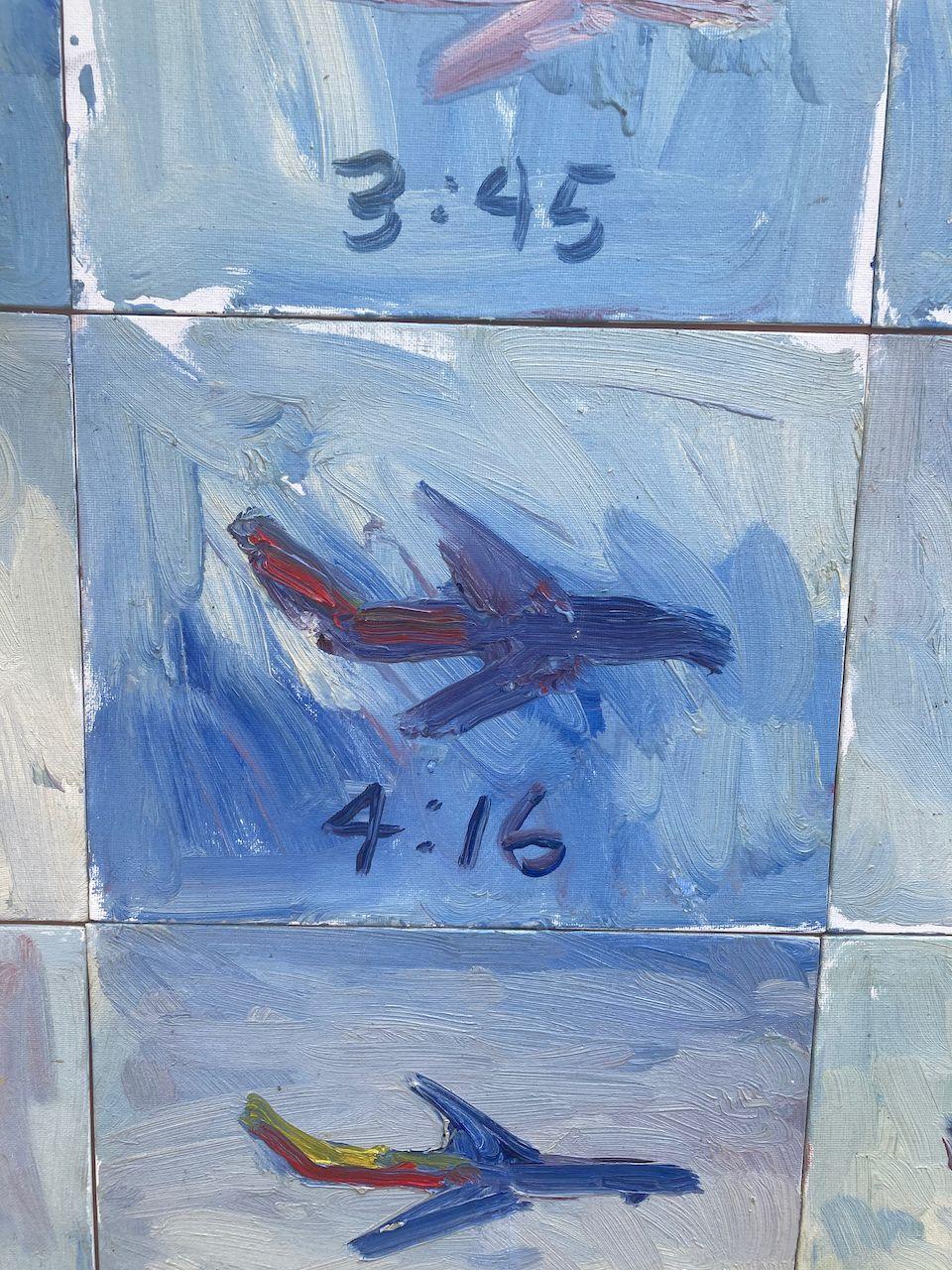 30 planes landing into Burbank Airport, Painting, Oil on Canvas For Sale 1