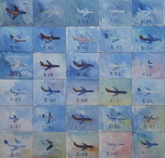 30 planes landing into Burbank Airport, Painting, Oil on Canvas