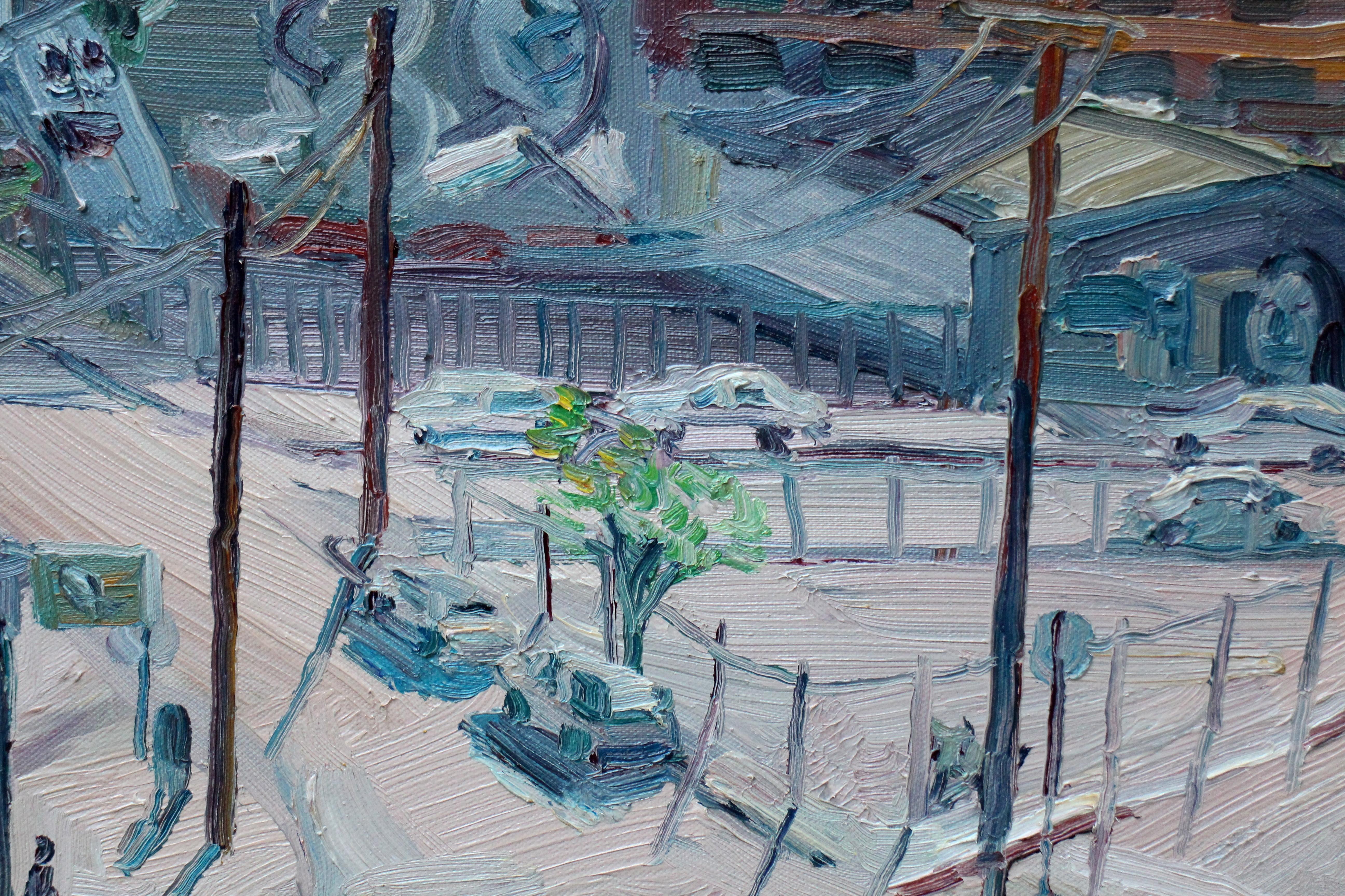 3rd and Traction, Peinture, Huile sur Toile - Impressionnisme Painting par John Kilduff