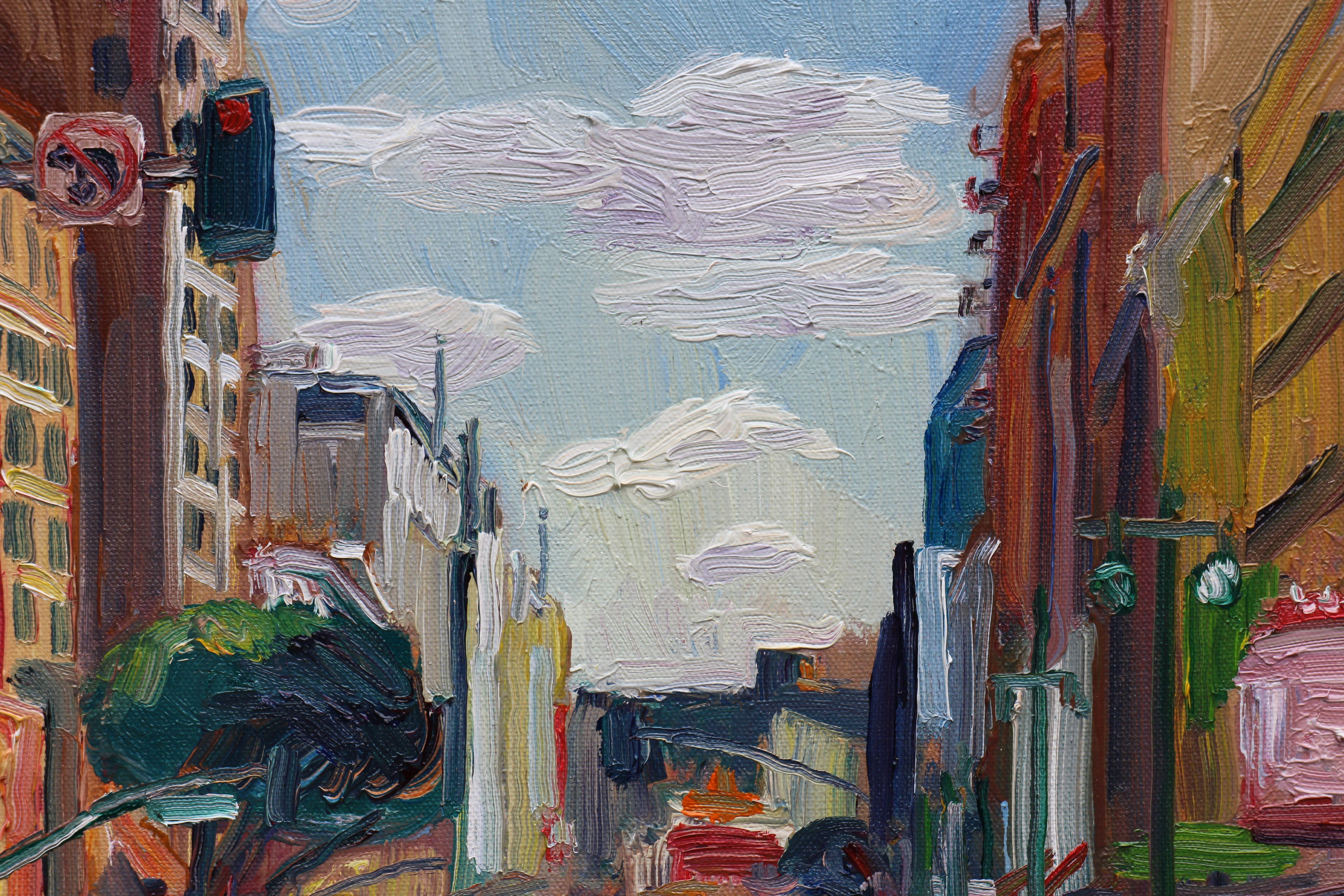 5th and Broadway, Gemälde, Öl auf Leinwand (Impressionismus), Painting, von John Kilduff