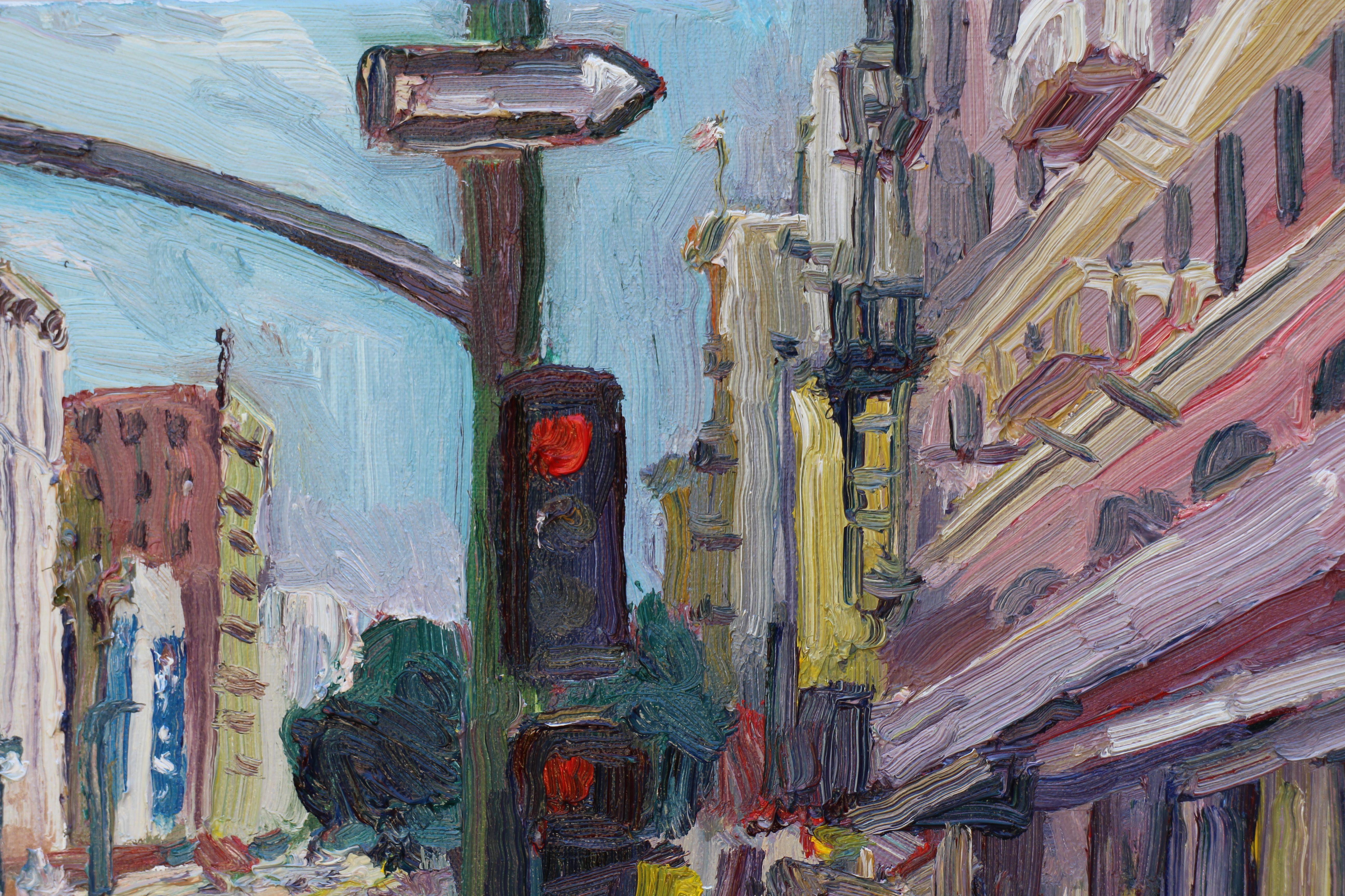 Quadro plein air (dipinto sul posto) della 5th e Broadway nel centro di Los Angeles. Questo dipinto ha vinto il primo premio al Los Angeles Plein Air Festival 2018.  :: Pittura :: Impressionista :: Questo pezzo viene fornito con un certificato
