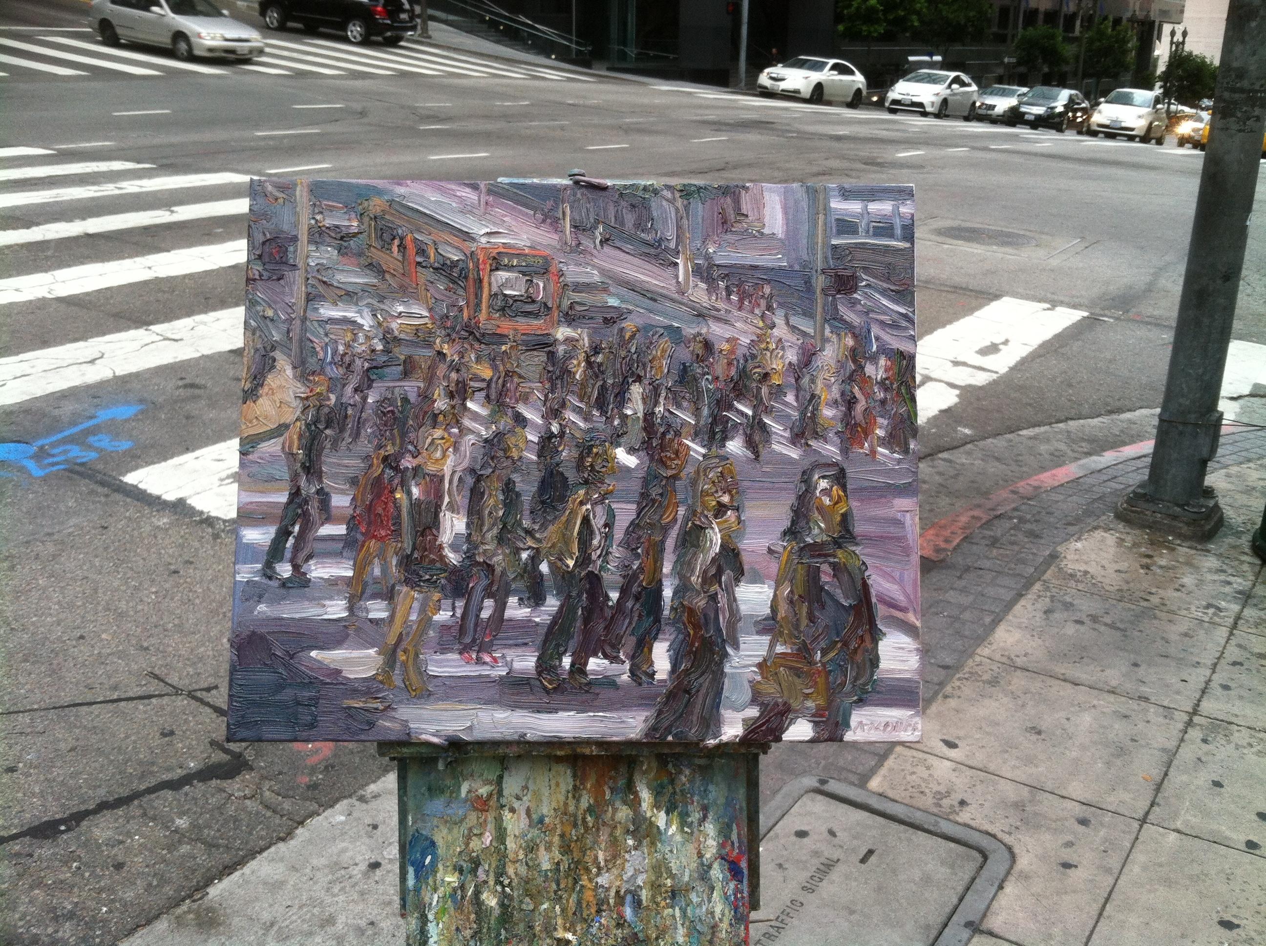 5th and Grand, Painting, Oil on Canvas For Sale 2