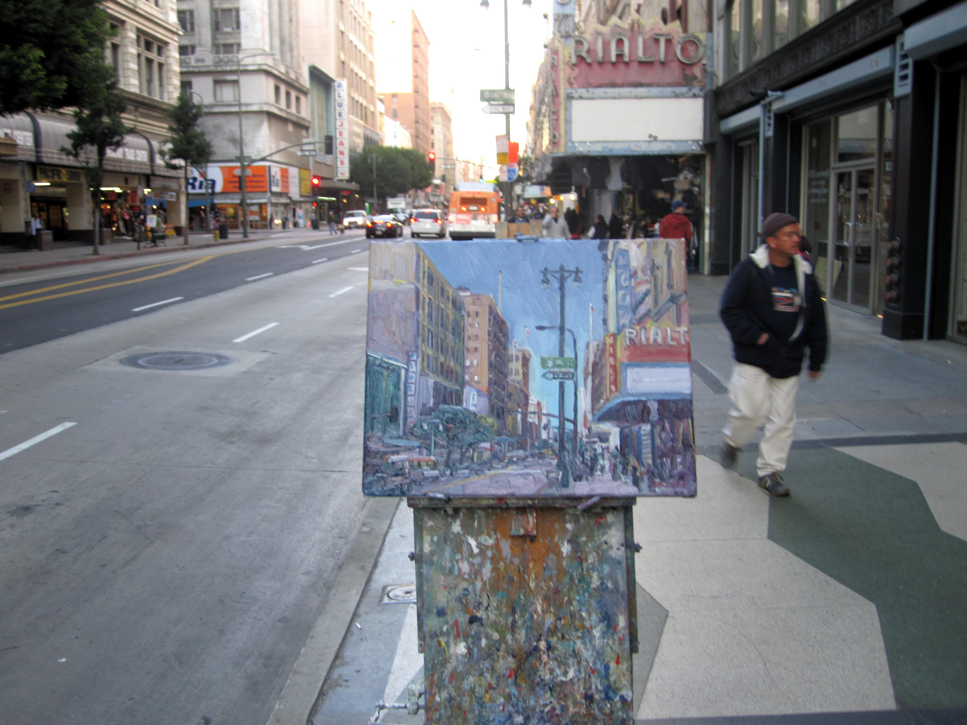 This painting was painted on location (plein air) on 8th and Broadway in Downtown Los ANgeles,California. :: Painting :: Impressionist :: This piece comes with an official certificate of authenticity signed by the artist :: Ready to Hang: Yes ::