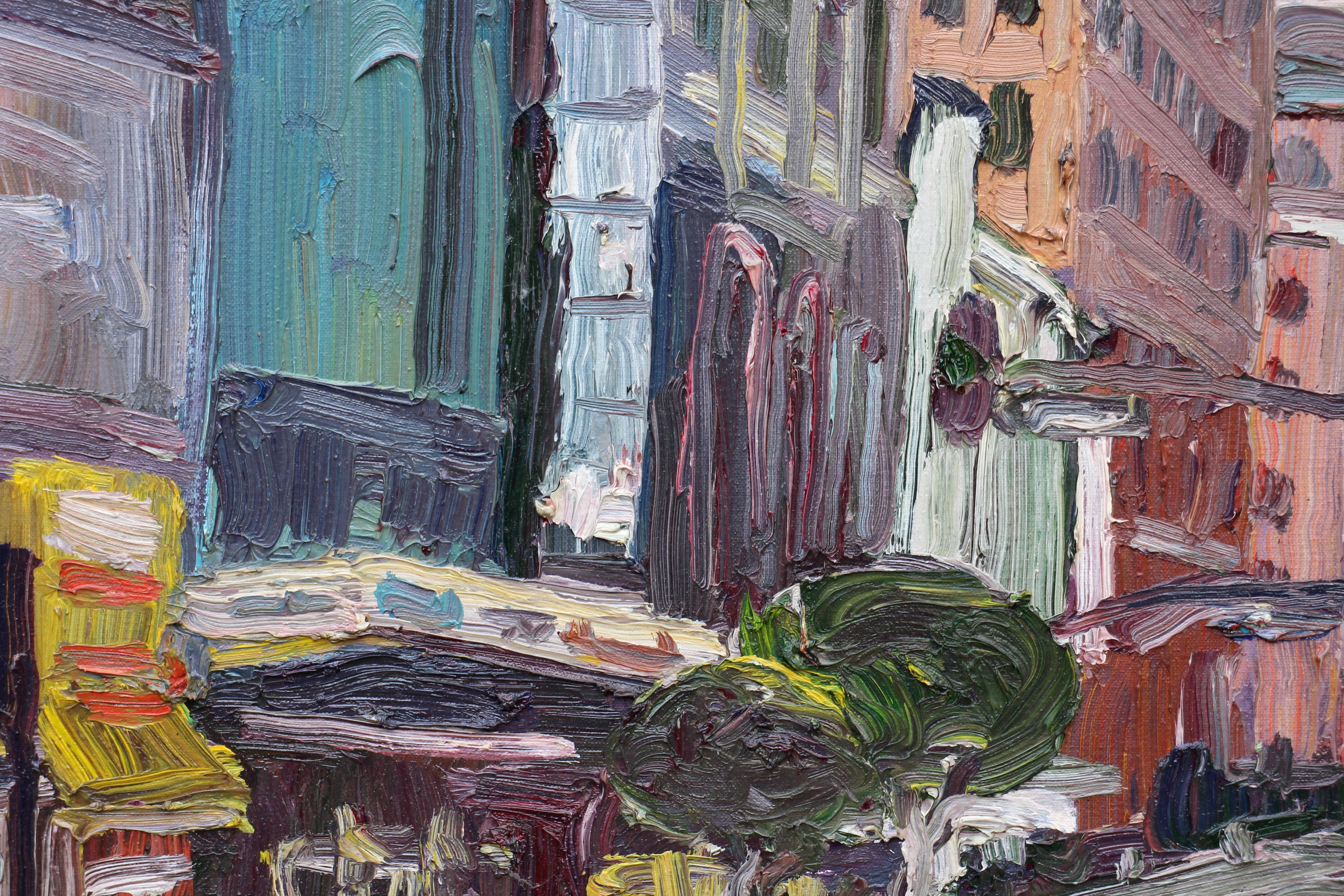 Gemalt vor Ort (plein air) an der Ecke 8th und Broadway in Downtown Los Angeles. :: Gemälde :: Impressionist :: Dieses Werk wird mit einem offiziellen, vom Künstler unterzeichneten Echtheitszertifikat geliefert :: Bereit zum Aufhängen: Nein ::