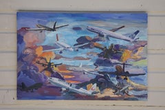 Airplanes at Sunset, Painting, Oil on Canvas