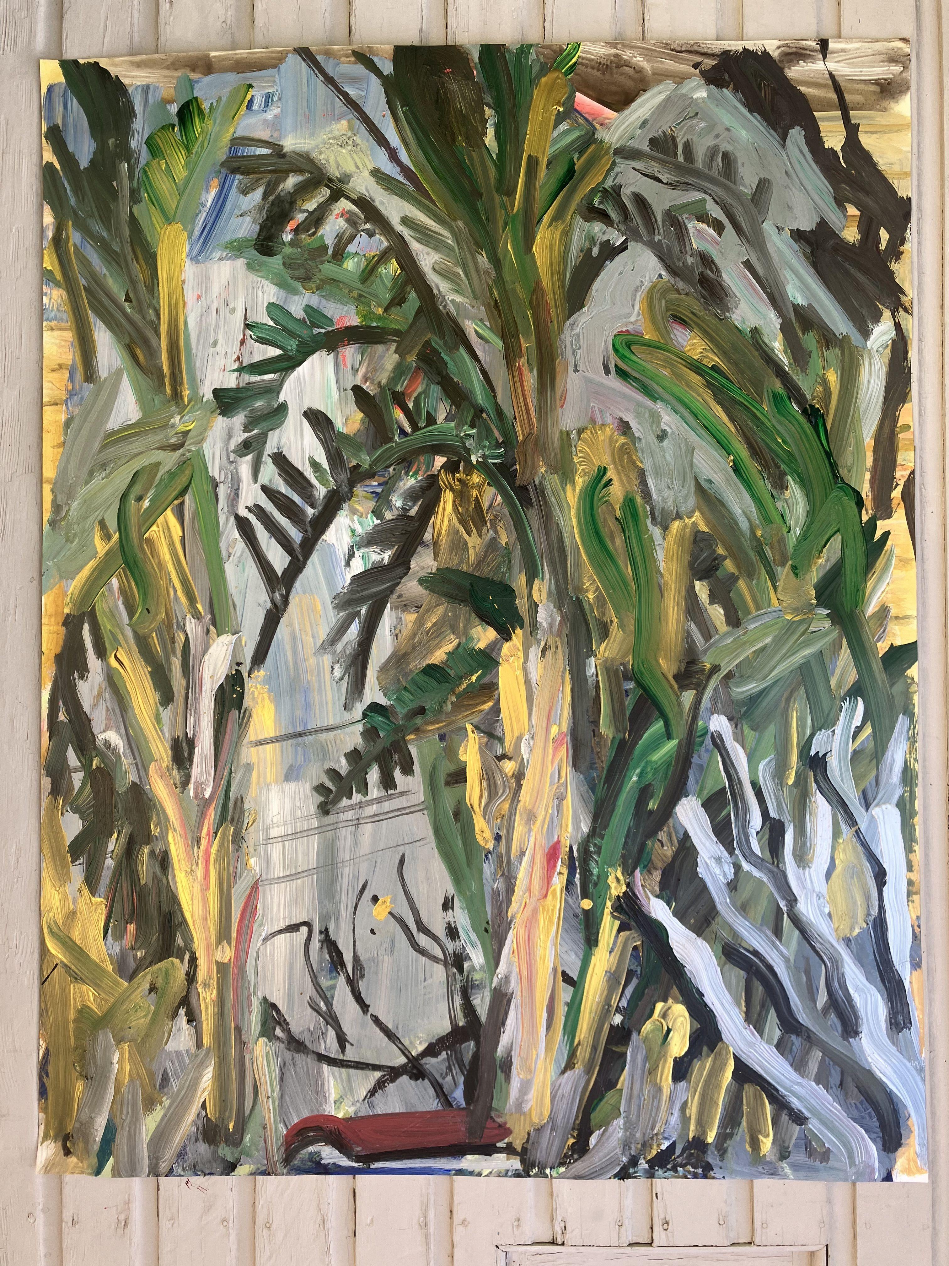 Backyard at Sunset, Painting, Acrylic on Paper For Sale 1