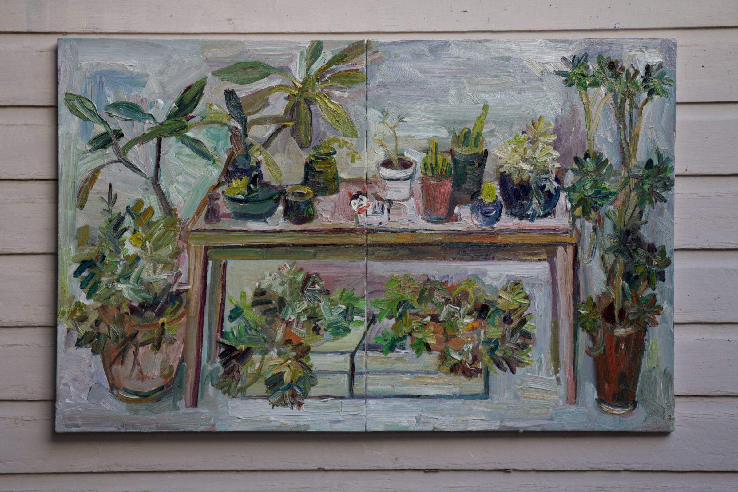 Backyard garden, Painting, Oil on Canvas For Sale 1