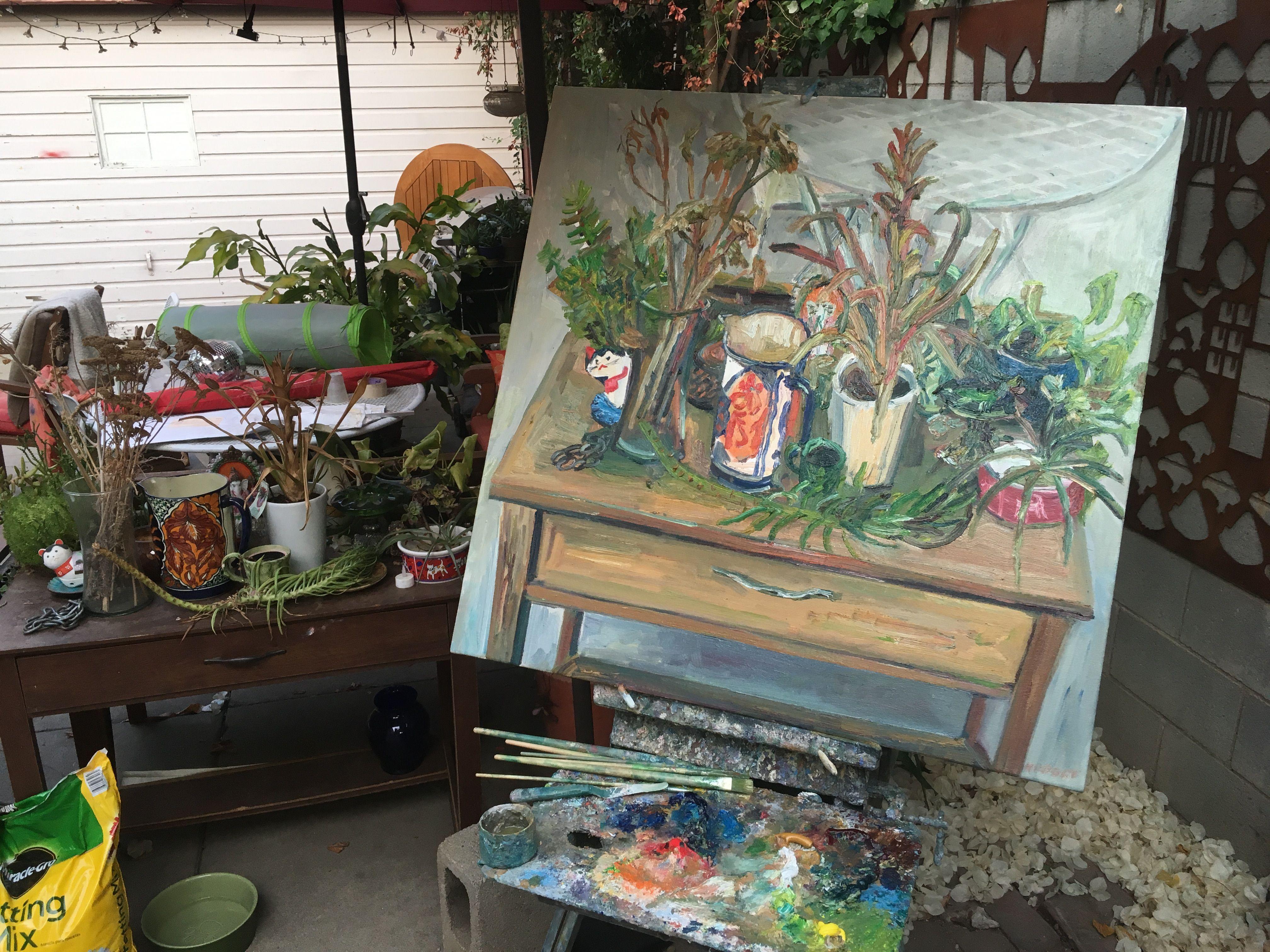 Backyard still life, Painting, Oil on Canvas For Sale 2
