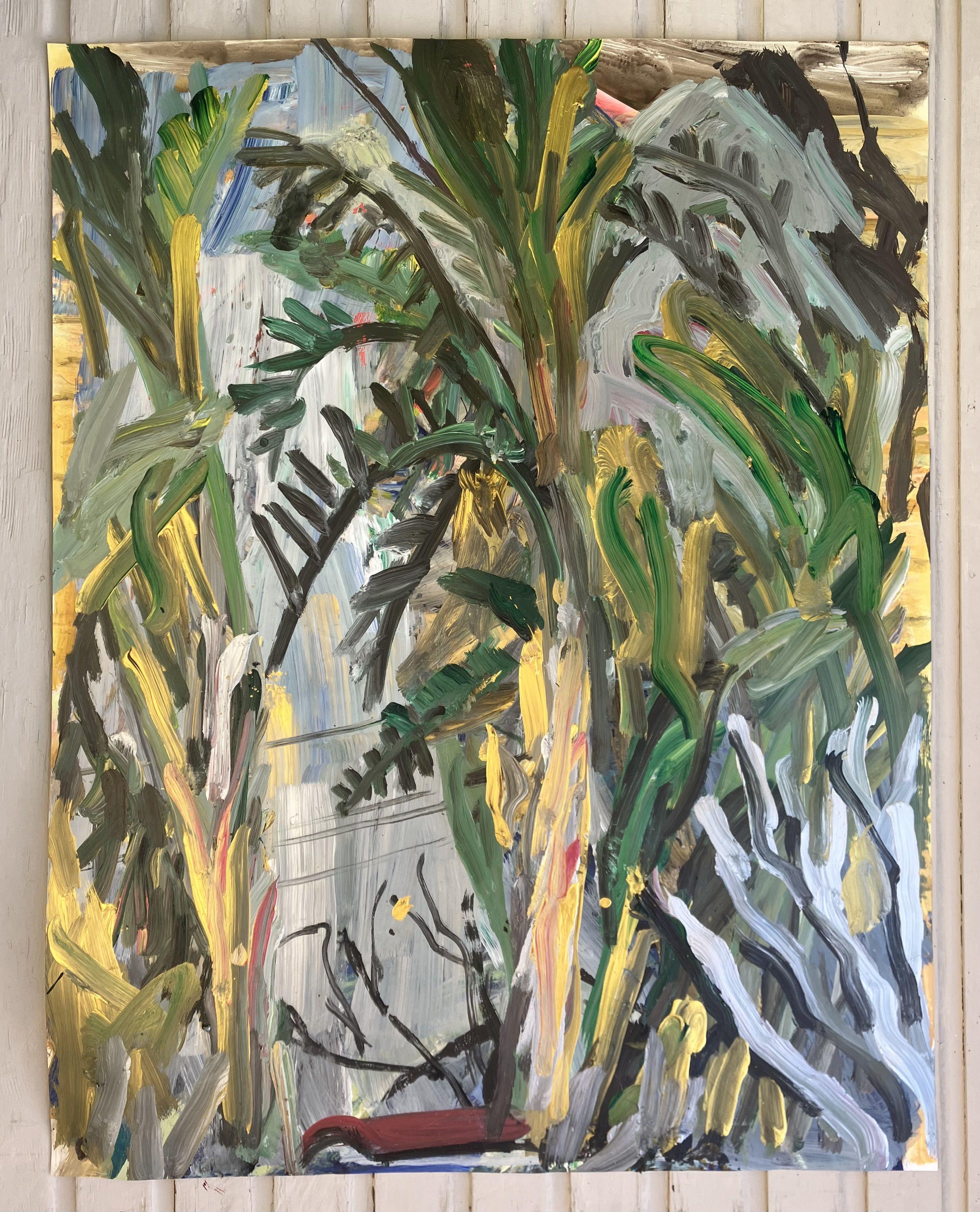 Atardecer en el patio trasero, Pintura, Acrílico sobre papel - Painting Impresionista de John Kilduff