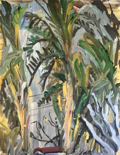 Coucher de soleil dans le jardin, peinture, acrylique sur papier