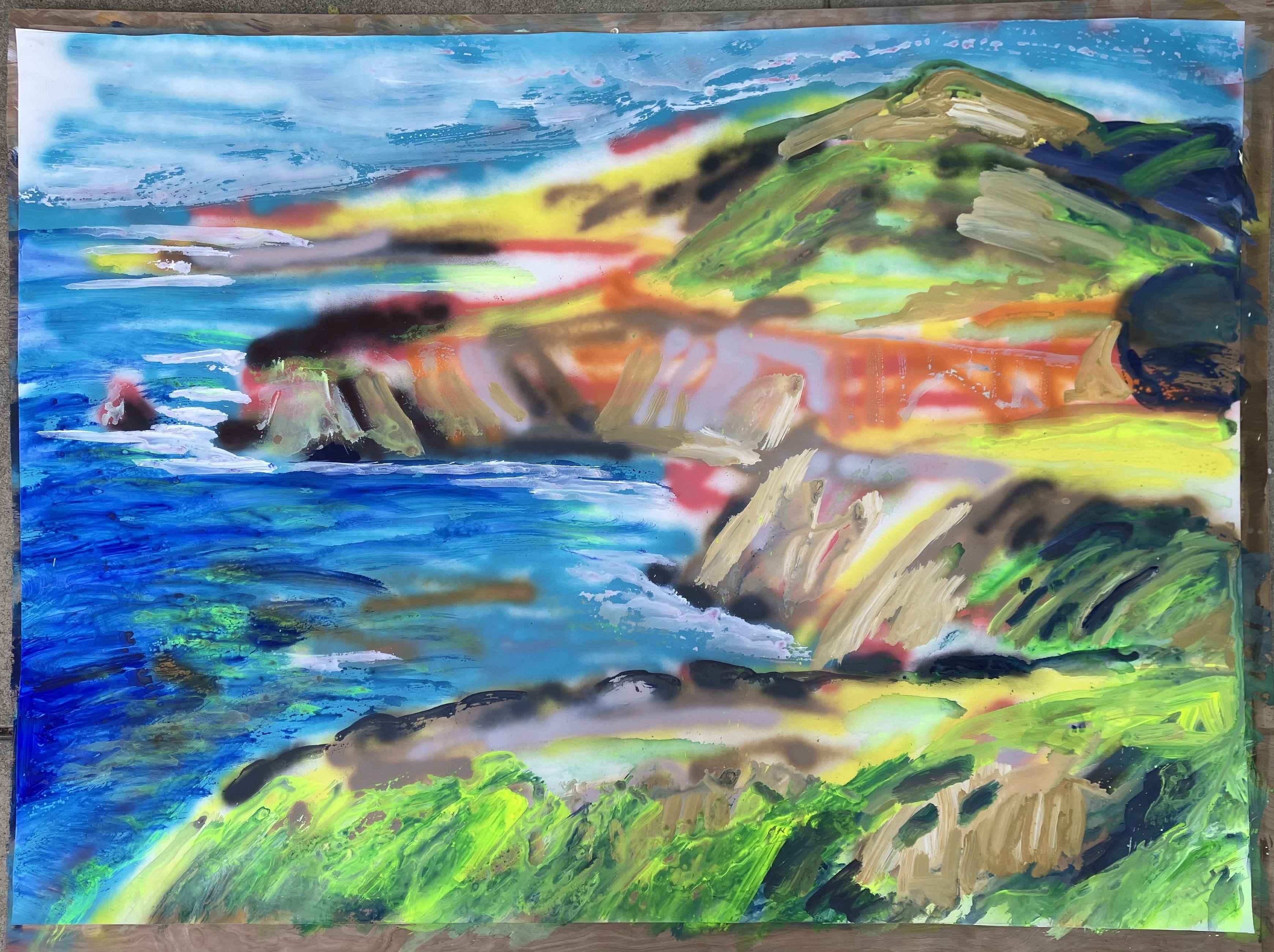 Big Sur on Yupo Paper, Painting, Acrylic on Paper For Sale 1
