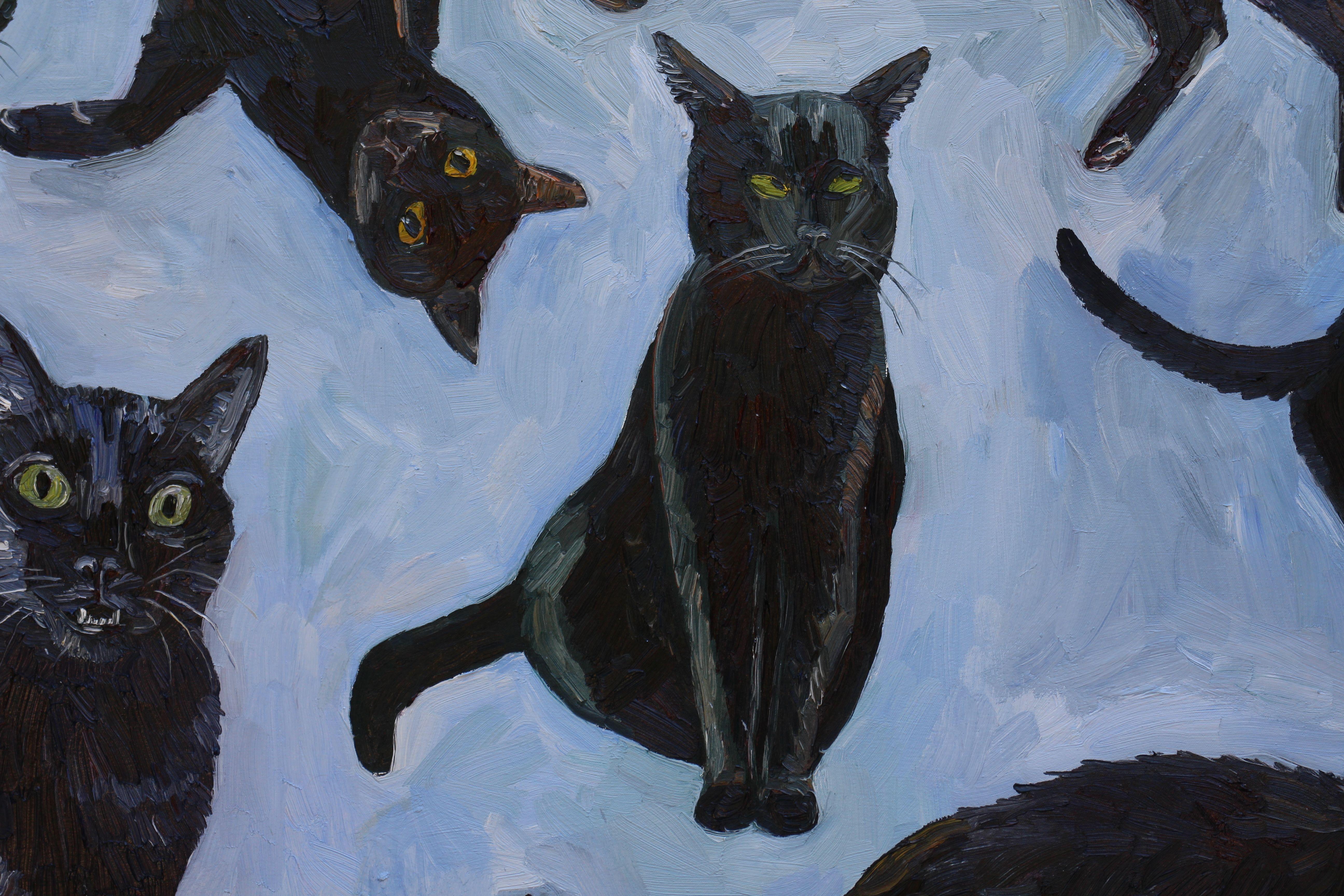 Chats noirs, peinture, huile sur toile - Contemporain Painting par John Kilduff