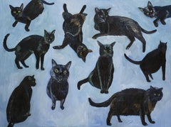 Chats noirs, peinture, huile sur toile