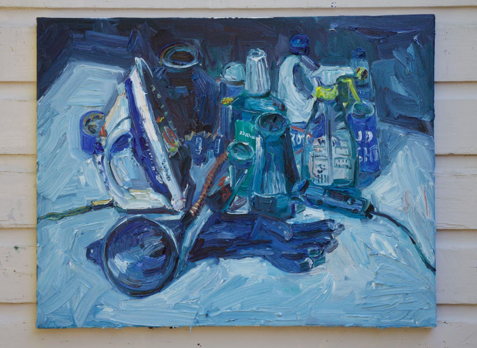 Natura morta blu, Pittura, Olio su tela - Painting Impressionismo di John Kilduff