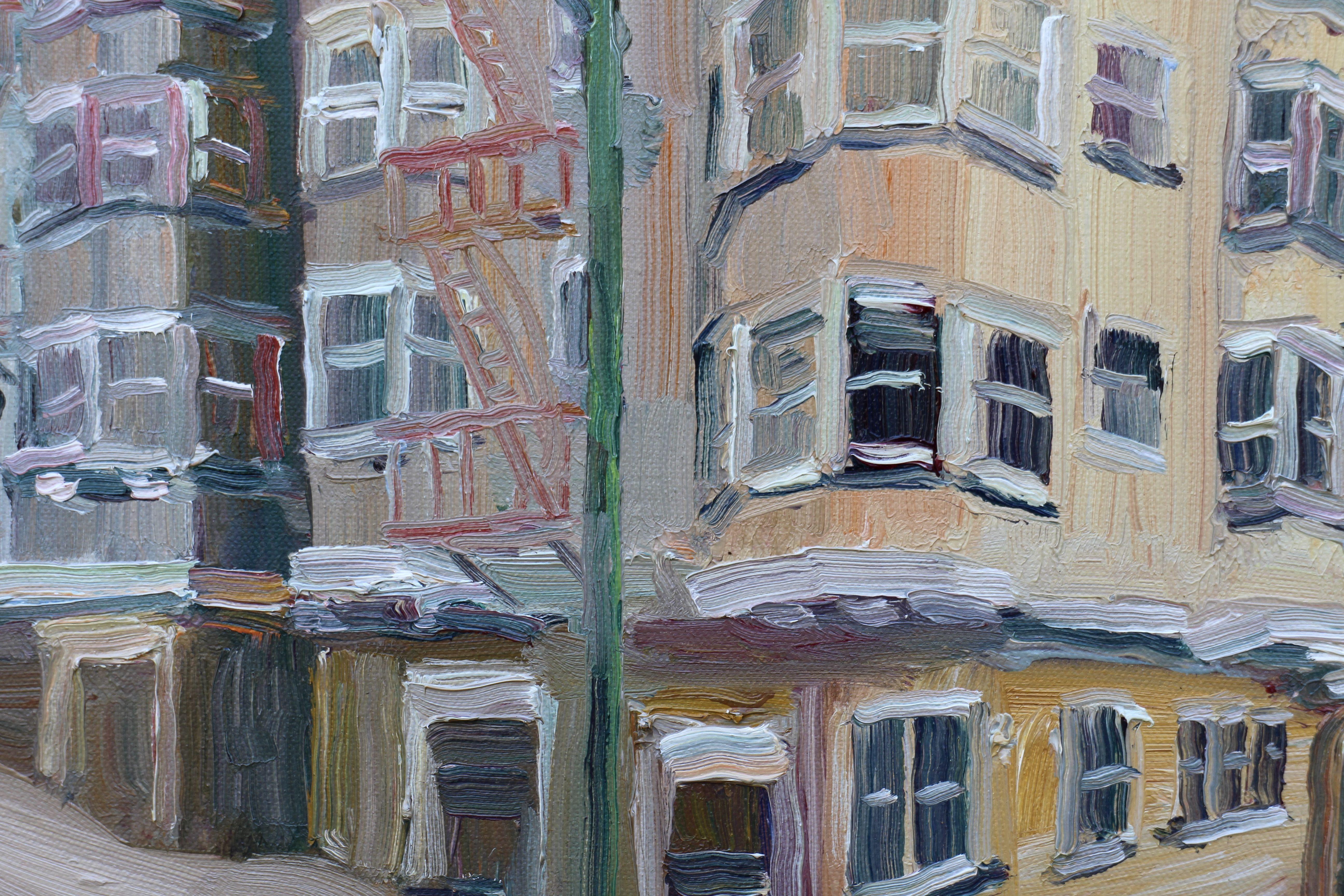 Pittura plein air (dipinto sul posto)  dell'angolo tra Broadway e Leavenworth a San Francisco, California. :: Pittura :: Impressionista :: Questo pezzo viene fornito con un certificato ufficiale di autenticità firmato dall'artista :: Pronto da