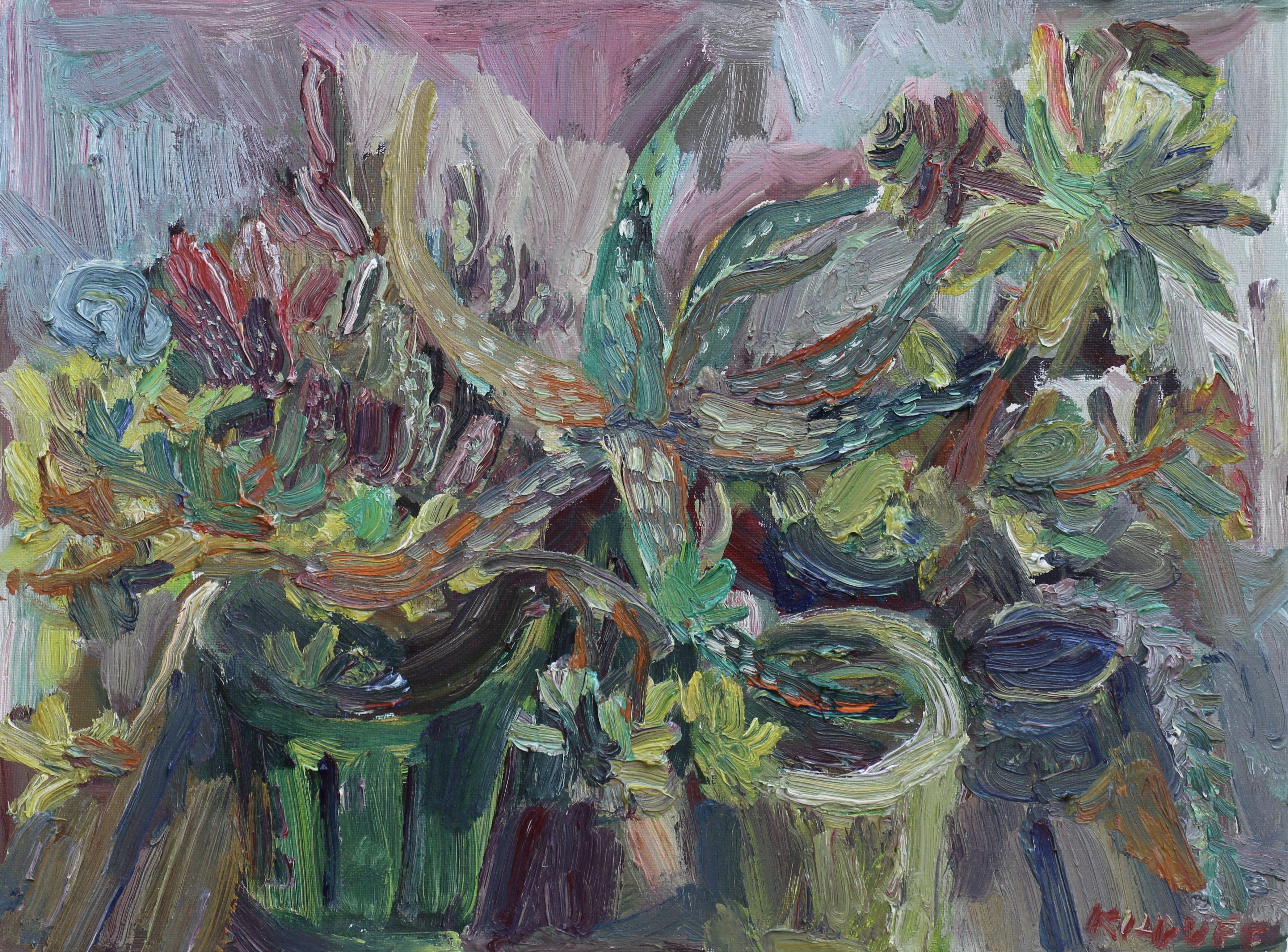 Plein air oil painting of the cactus plants in the backyard. I also painted on another painting at the same time (cactus plants oil #1) which is also listed separately. I made a video of the process, which can be viewed on Youtube: /Dd78ghZ-wVs  The