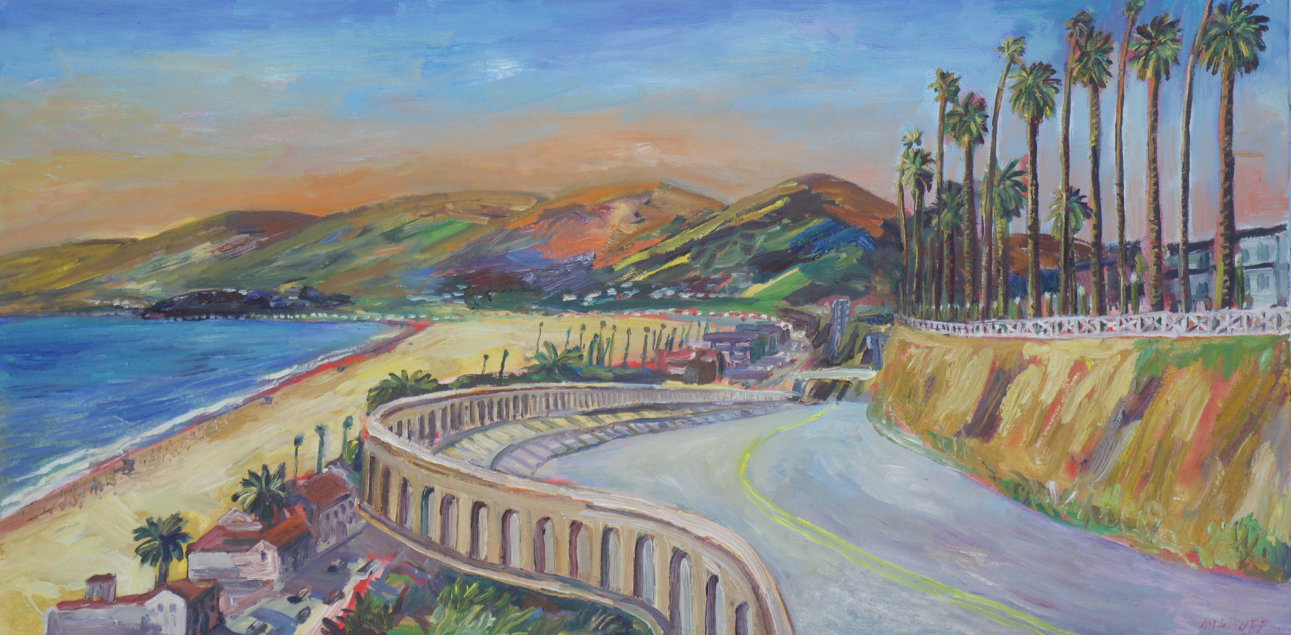 Oil painting of the California Incline in Santa Monica, California. Spray paint and acrylic where also used to make the painting.  :: Painting :: Impressionist :: This piece comes with an official certificate of authenticity signed by the artist ::