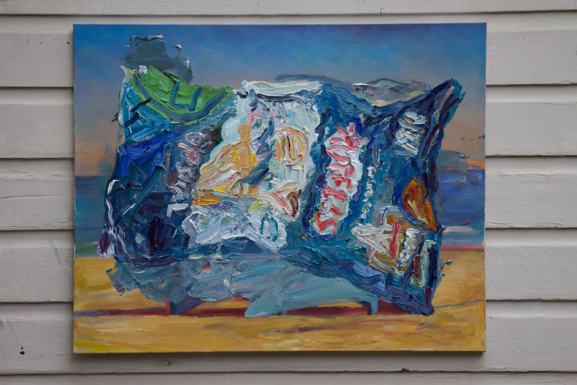 Chips at the beach, Painting, Oil on Canvas For Sale 1