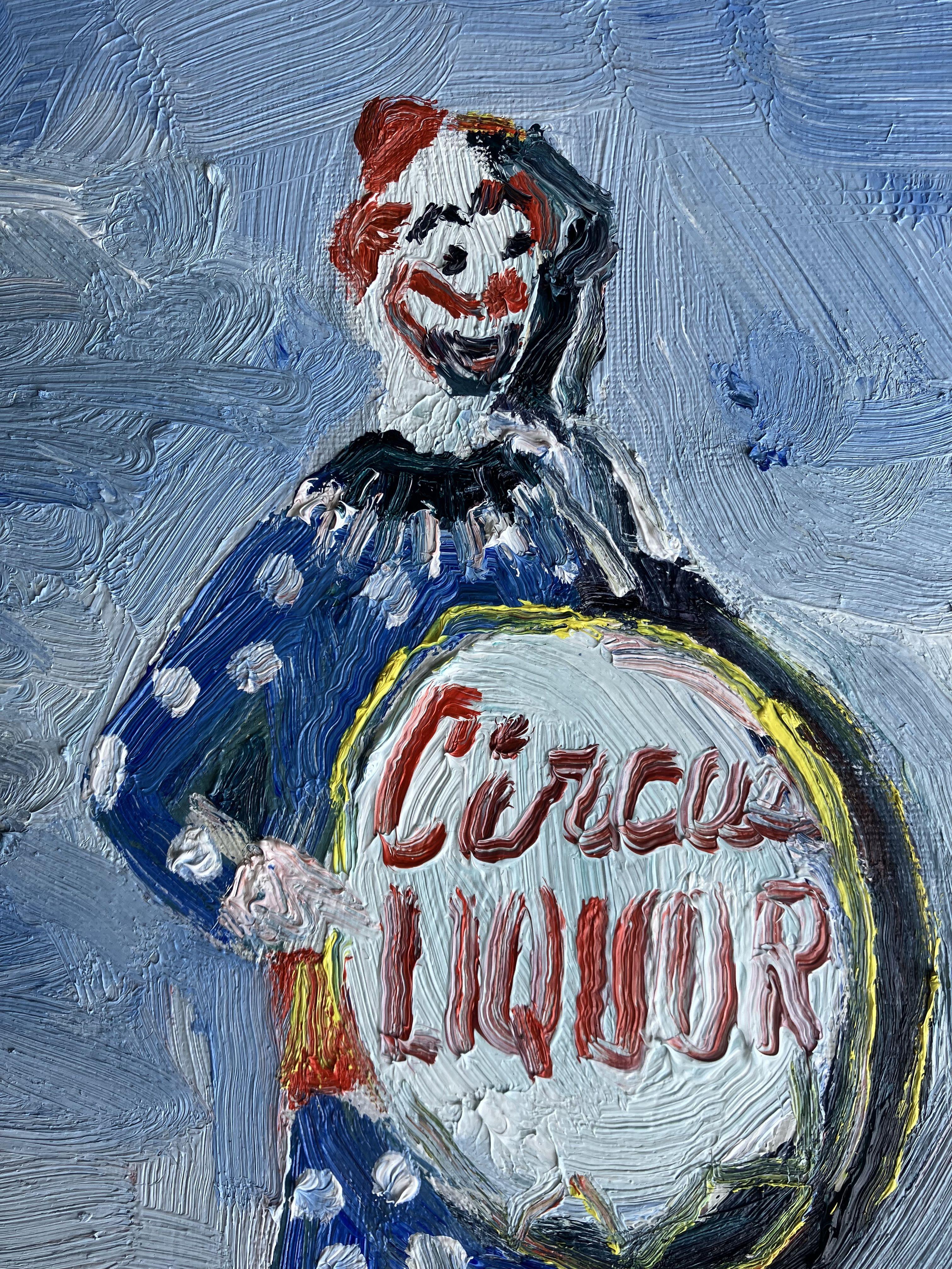 Pittura a olio plein air di Circus Liquors a Los Angeles, California. :: Pittura :: Americana :: Questo pezzo viene fornito con un certificato ufficiale di autenticità firmato dall'artista :: Pronto da appendere: No :: Firmato: Yes :: Posizione