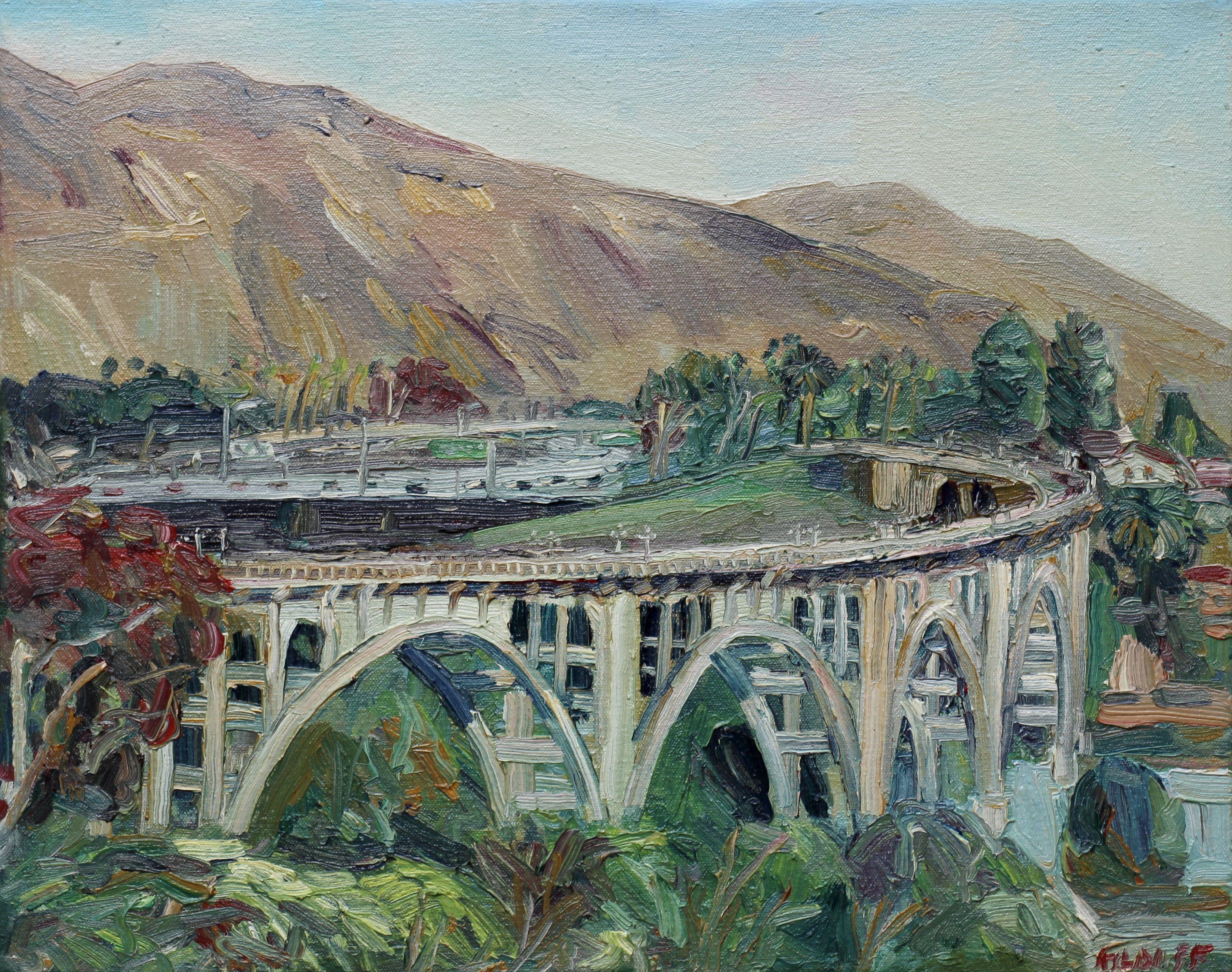 Painted on location (plein air) at the Colorado Street Bridge in Pasadena, California. :: Painting :: Impressionist :: This piece comes with an official certificate of authenticity signed by the artist :: Ready to Hang: No :: Signed: Yes ::