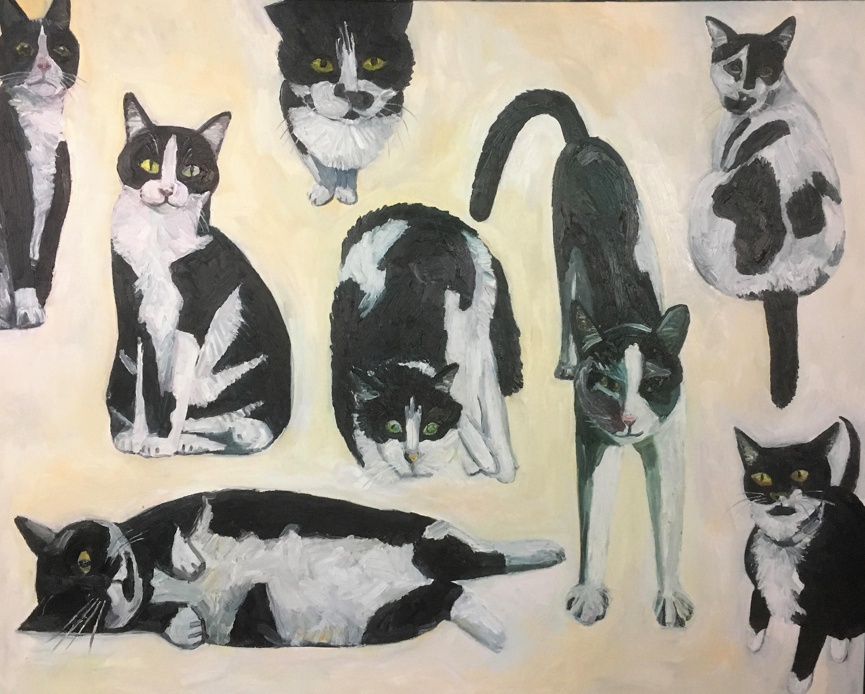 Cow Cats - Painting by John Kilduff