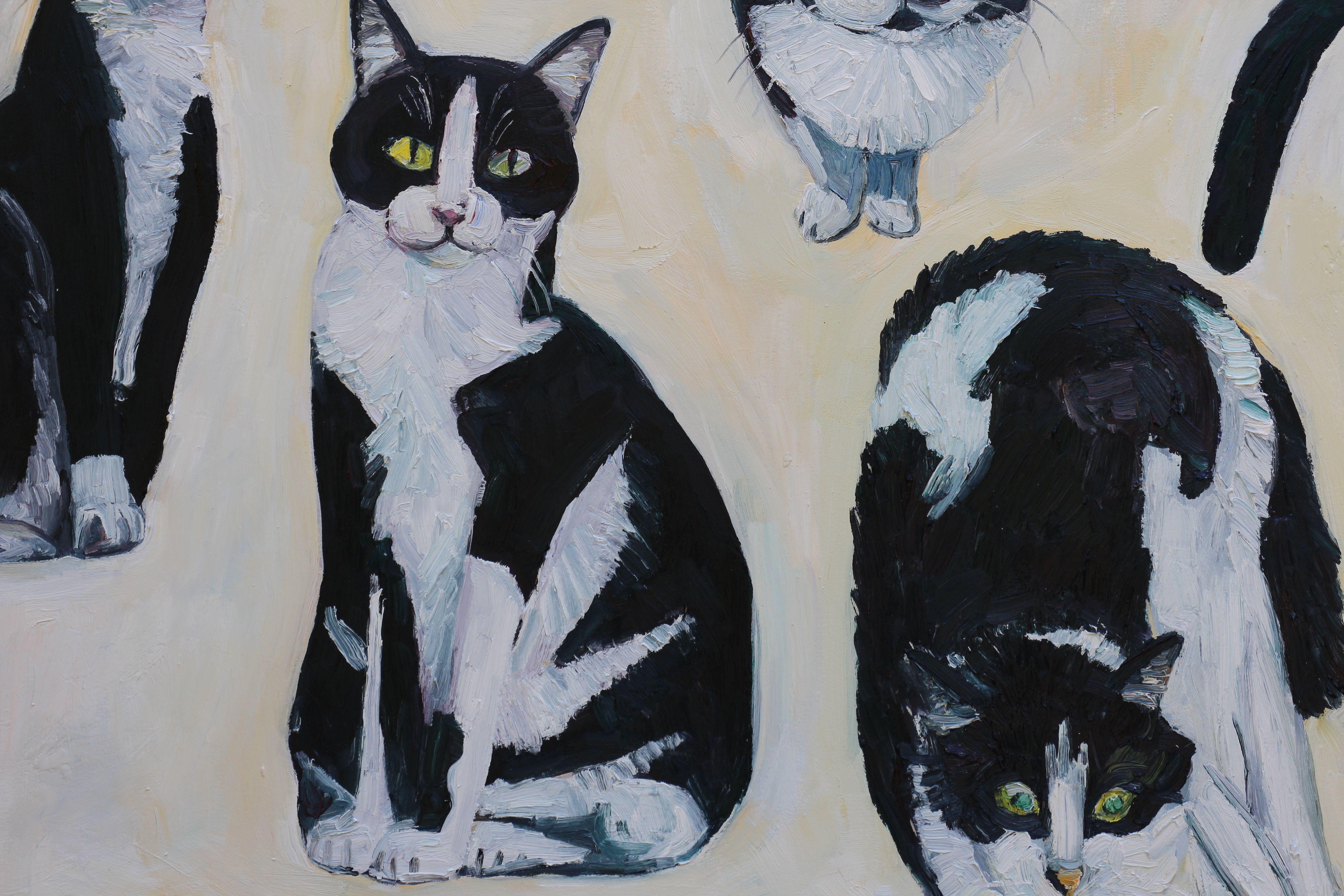 I did a Kickstarter project where I painted 100 cat portraits. The end result was to paint three large paintings where I would paint only orange cats on one of them and on the other two paintings, only black cats and cow cats. This is the one with