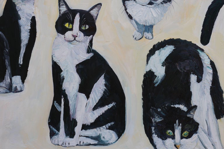 Cow Cats, Painting, Oil on Canvas For Sale 3