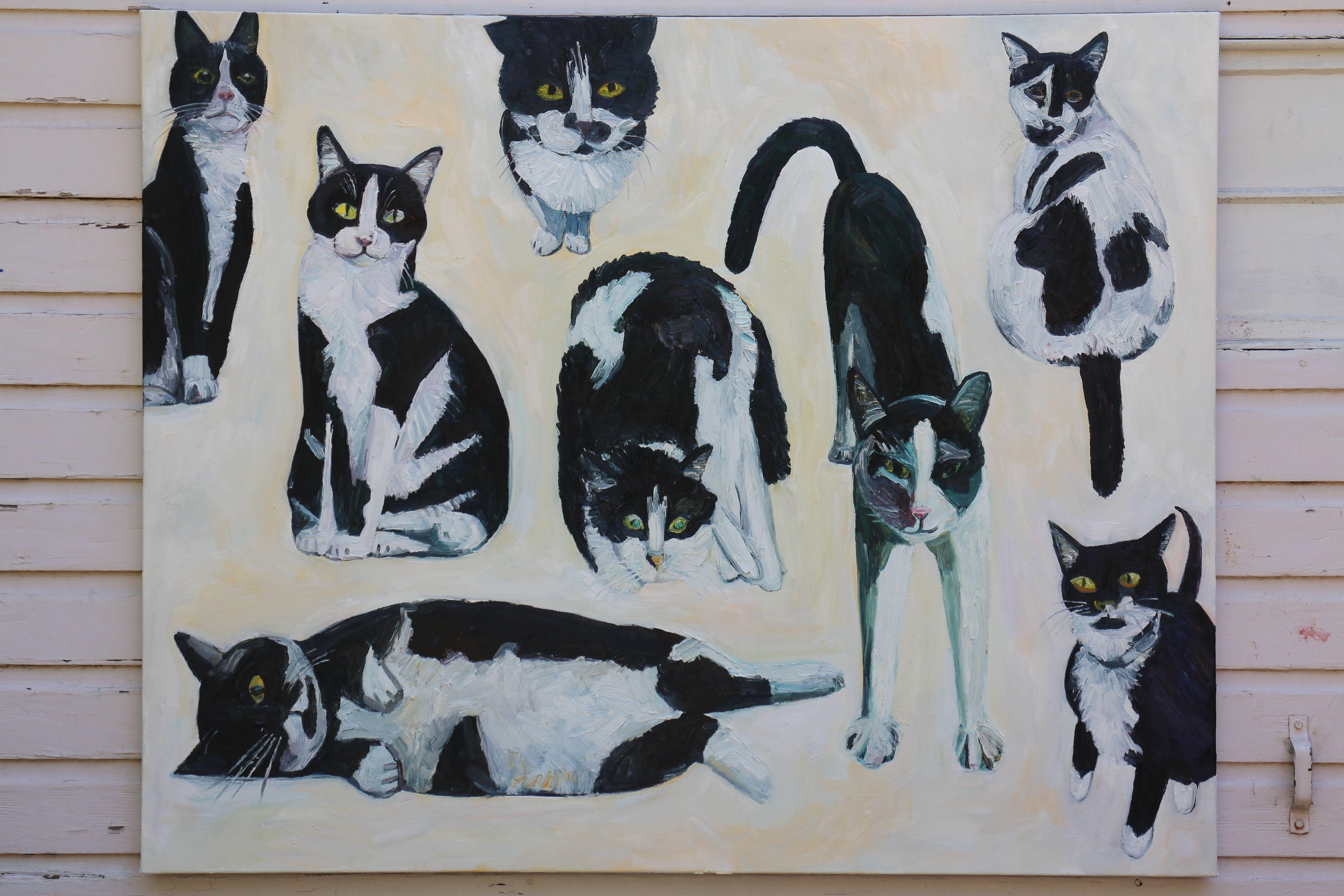 Cow Cats, Painting, Oil on Canvas For Sale 1