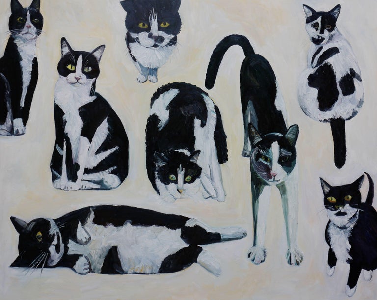 I did a Kickstarter project where I painted 100 cat portraits. The end result was to paint three large paintings where I would paint only orange cats on one of them and on the other two paintings, only black cats and cow cats. This is the one with