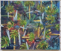 Crazy LA Helicopter Car Chase, Painting, Oil on Canvas