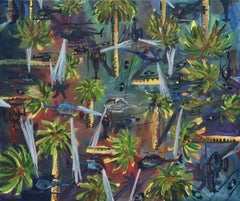 Crazy LA Hubschrauber Autokette, Gemälde, Öl auf Leinwand